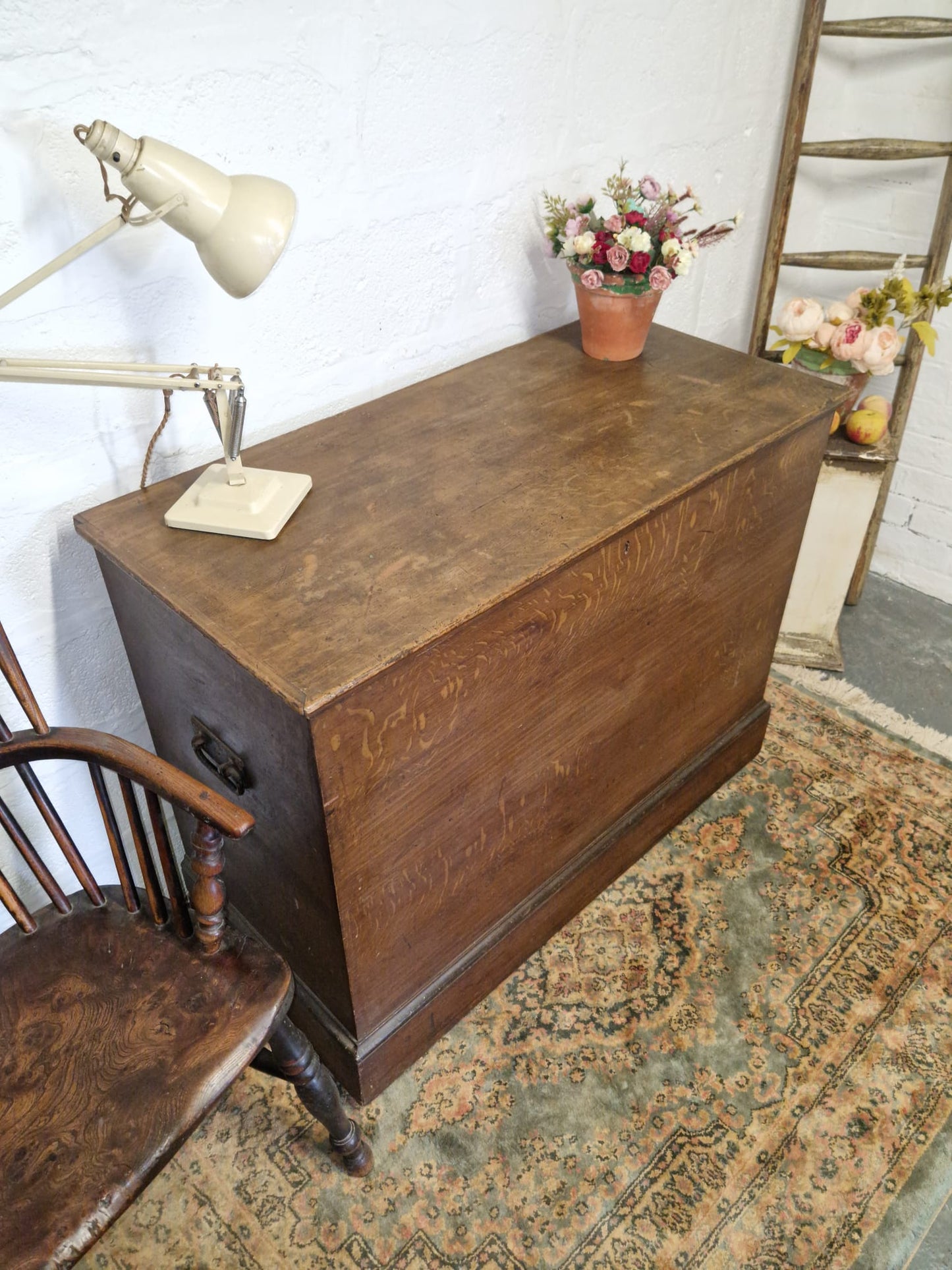 LARGE Antique Chest Original Scumble Wooden Storage Trunk, Blanket Box