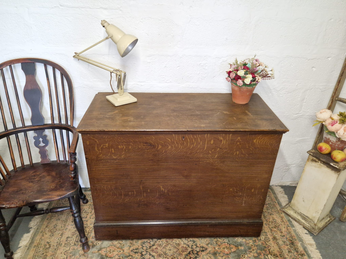 LARGE Antique Chest Original Scumble Wooden Storage Trunk, Blanket Box