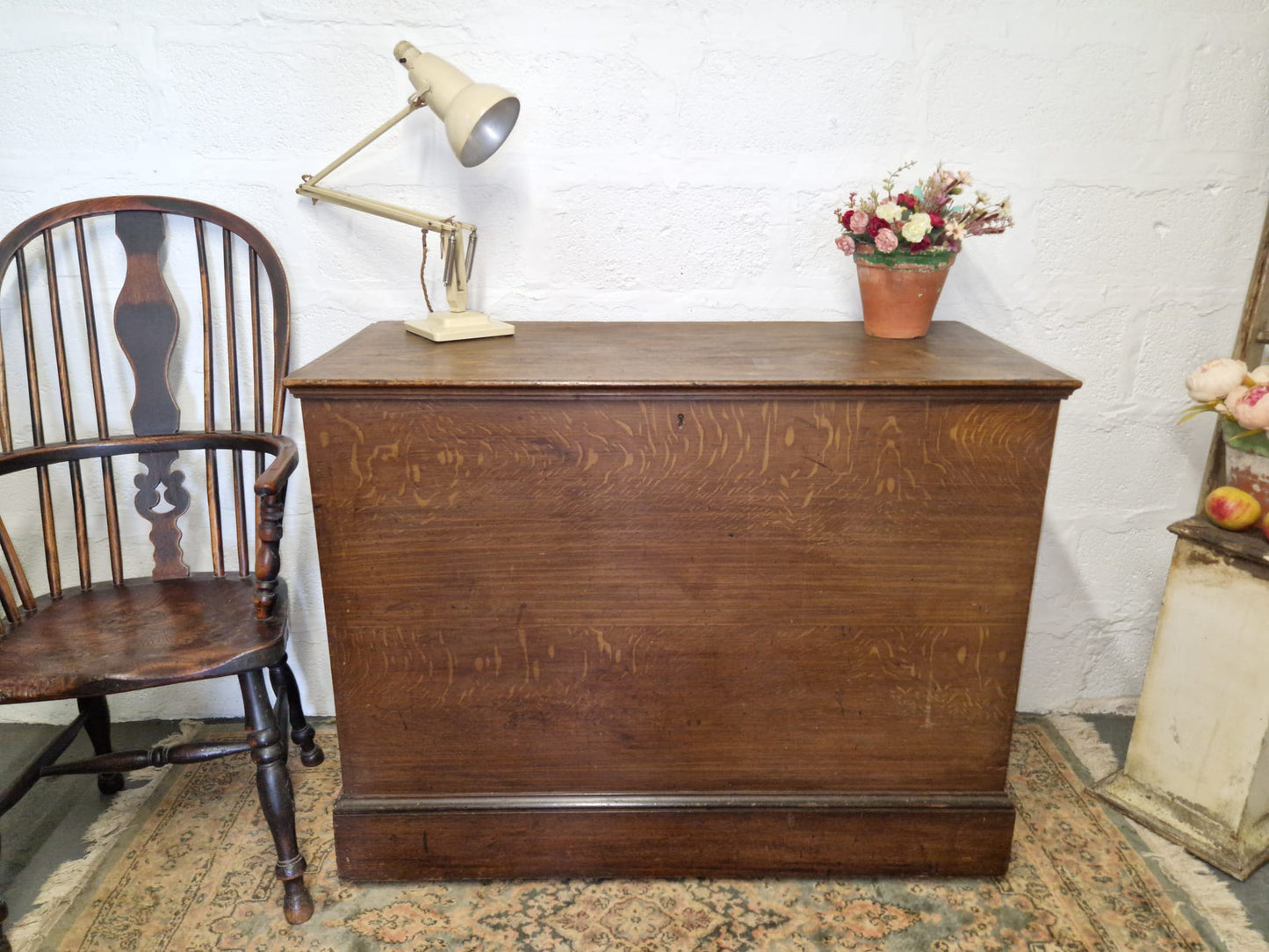 LARGE Antique Chest Original Scumble Wooden Storage Trunk, Blanket Box