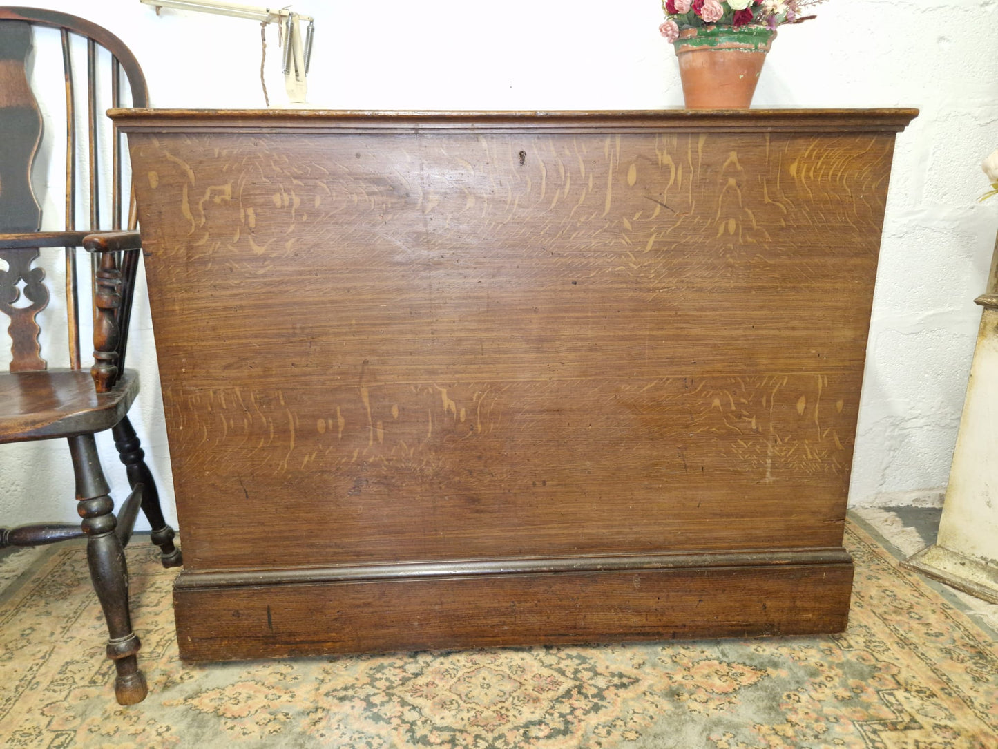 LARGE Antique Chest Original Scumble Wooden Storage Trunk, Blanket Box