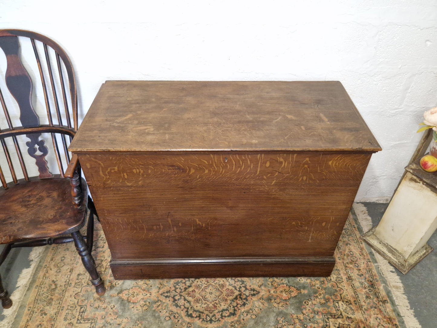 LARGE Antique Chest Original Scumble Wooden Storage Trunk, Blanket Box