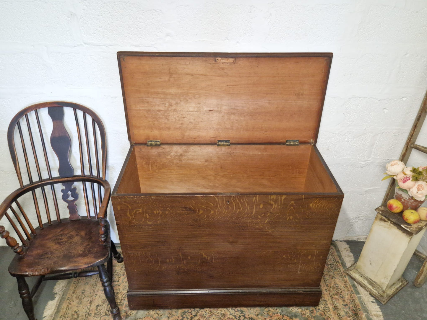 LARGE Antique Chest Original Scumble Wooden Storage Trunk, Blanket Box