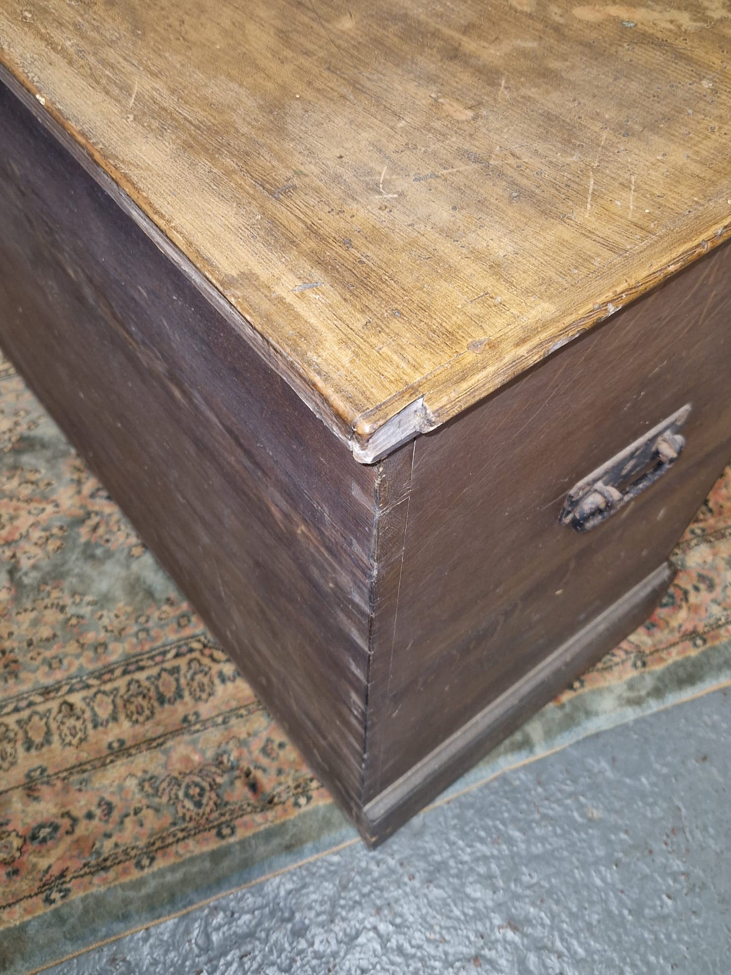 LARGE Antique Chest Original Scumble Wooden Storage Trunk, Blanket Box