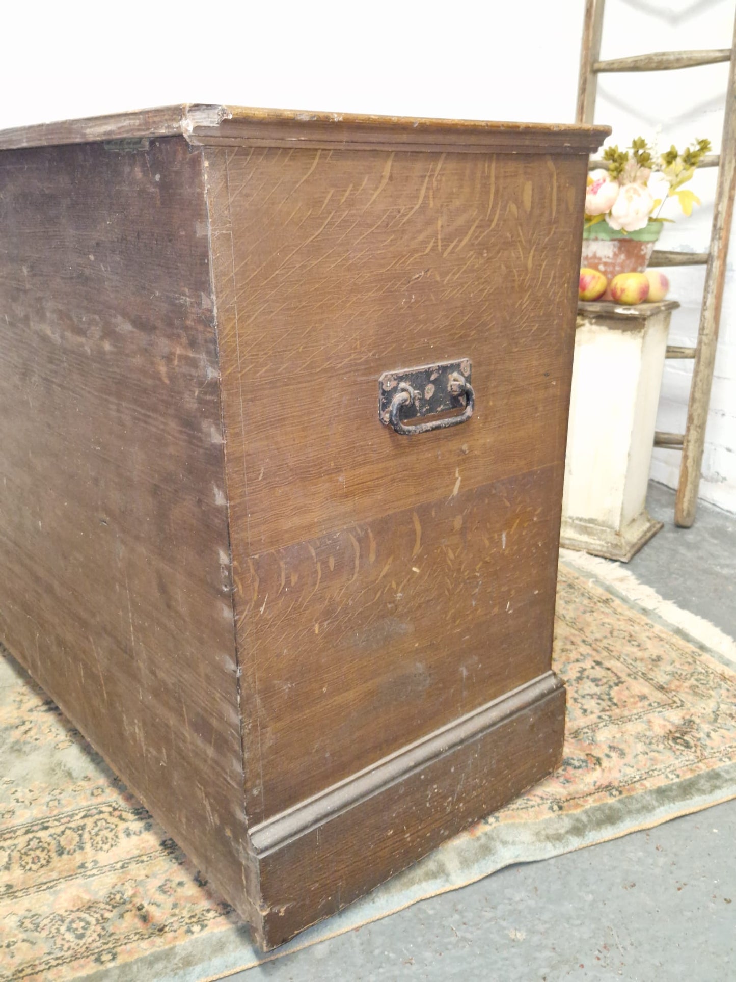 LARGE Antique Chest Original Scumble Wooden Storage Trunk, Blanket Box