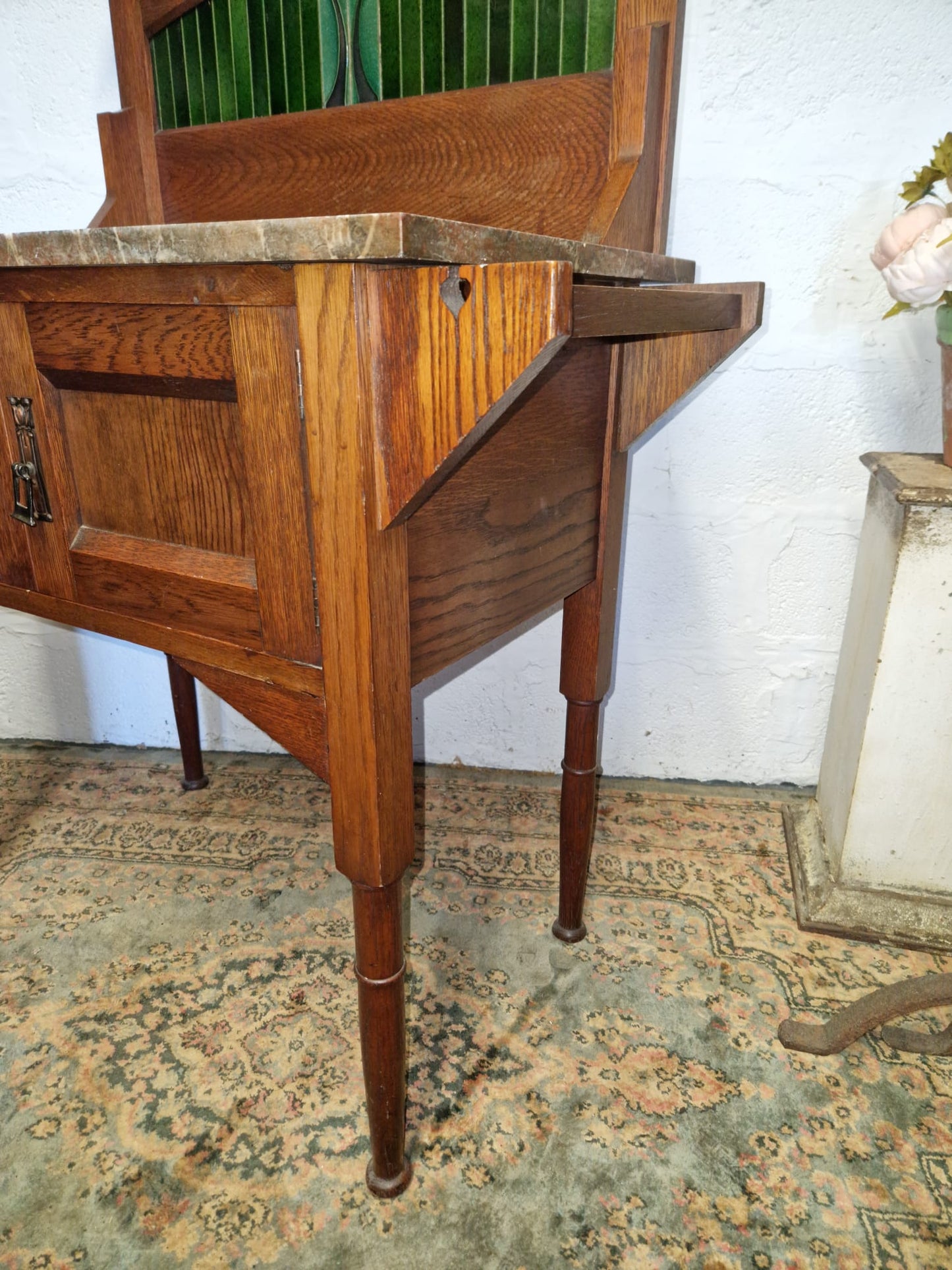 Arts and Crafts Wash Stand. C1920 / 30s Antique Wash Stand with Marble Top