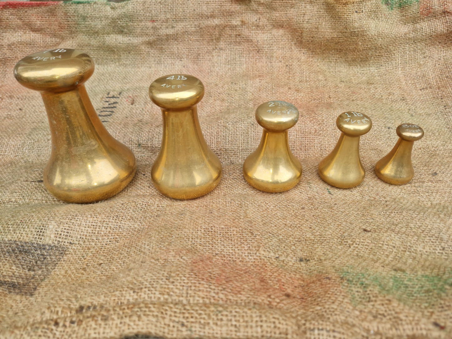 Vintage Avery Brass Weights Capstan Bell Weights 7 lb 4lb 2lb 1lb Plus 8oz