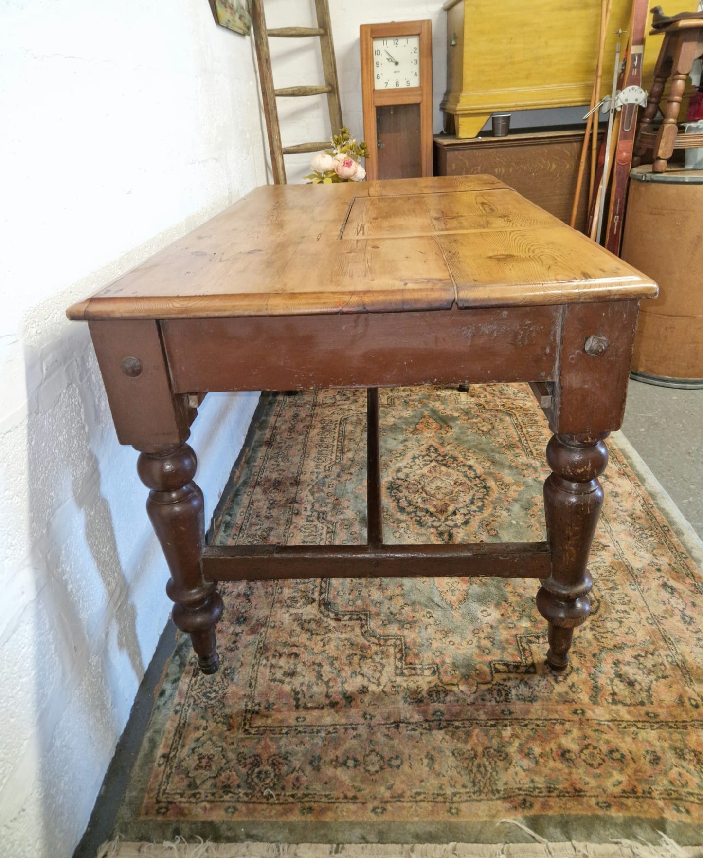 Antique Victorian PINE Farmhouse Table Storage Section Unusual Quality Example