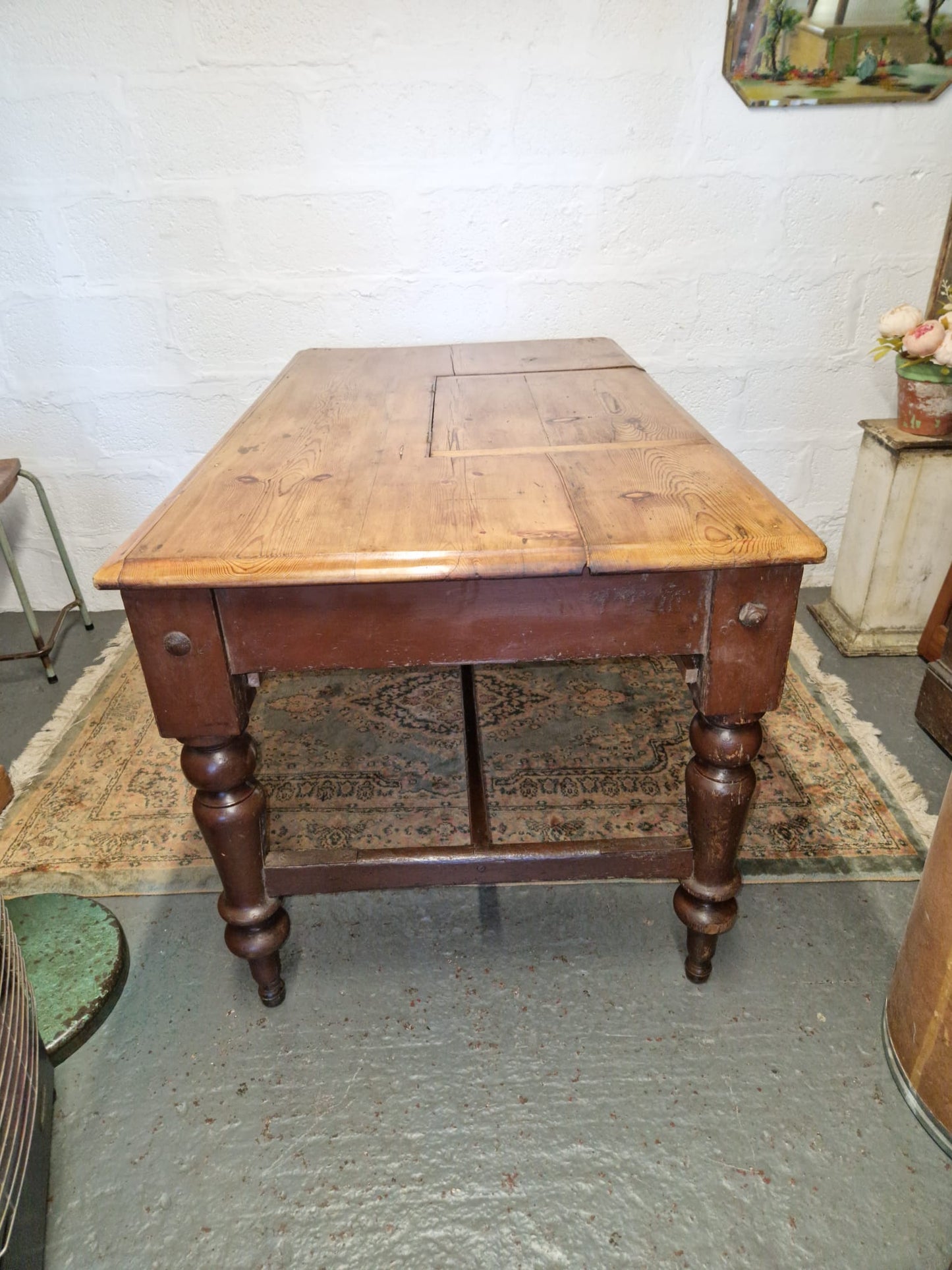 Antique Victorian PINE Farmhouse Table Storage Section Unusual Quality Example