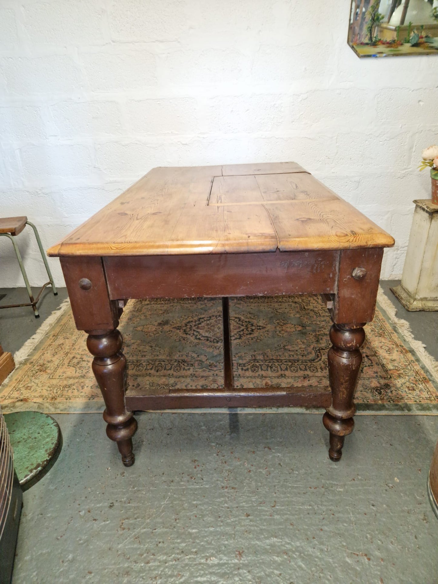 Antique Victorian PINE Farmhouse Table Storage Section Unusual Quality Example