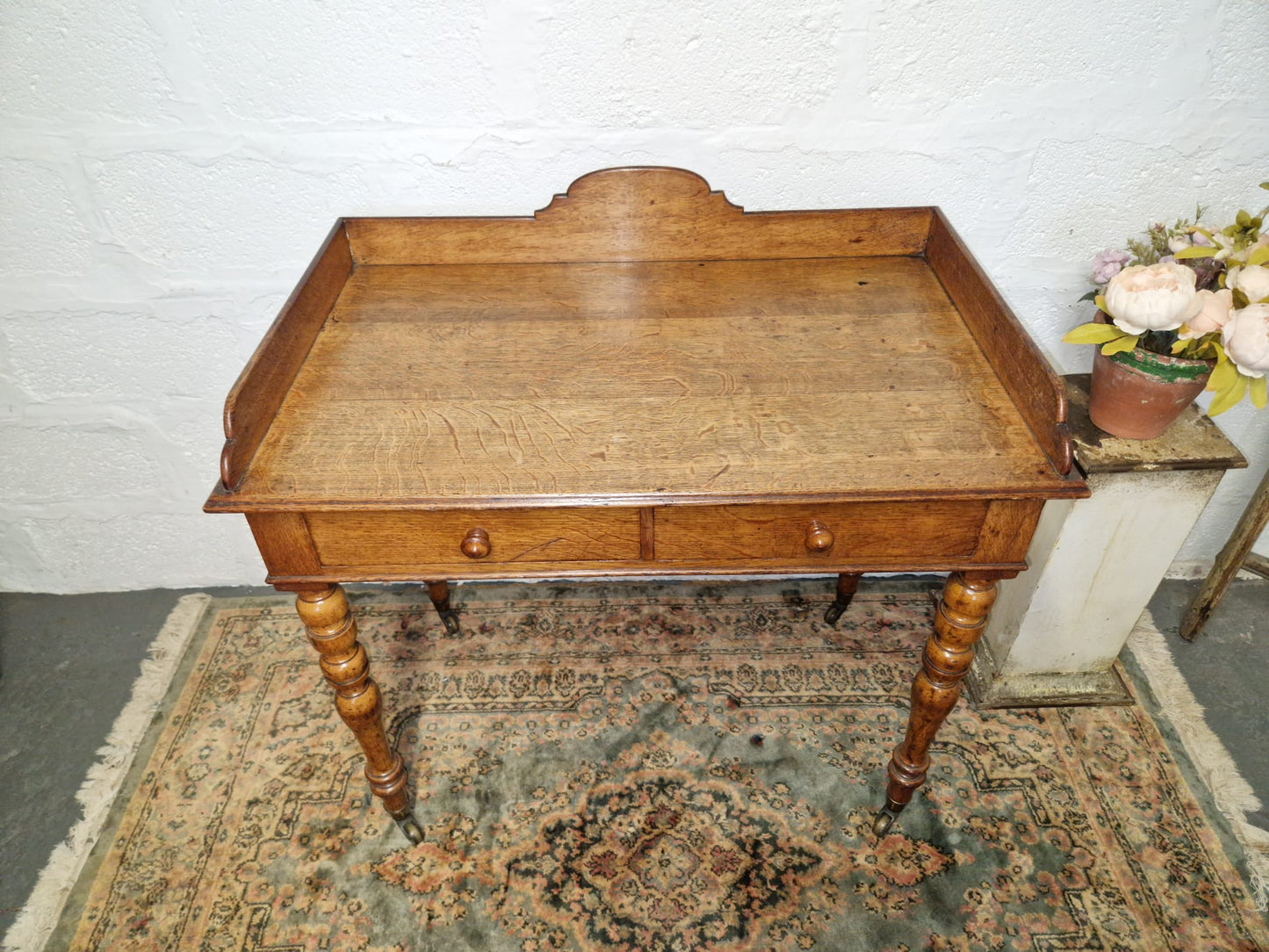 Antique 1850 Gillow Writing Desk 2 Drawer Oak Cope Collinson Castors Gillows