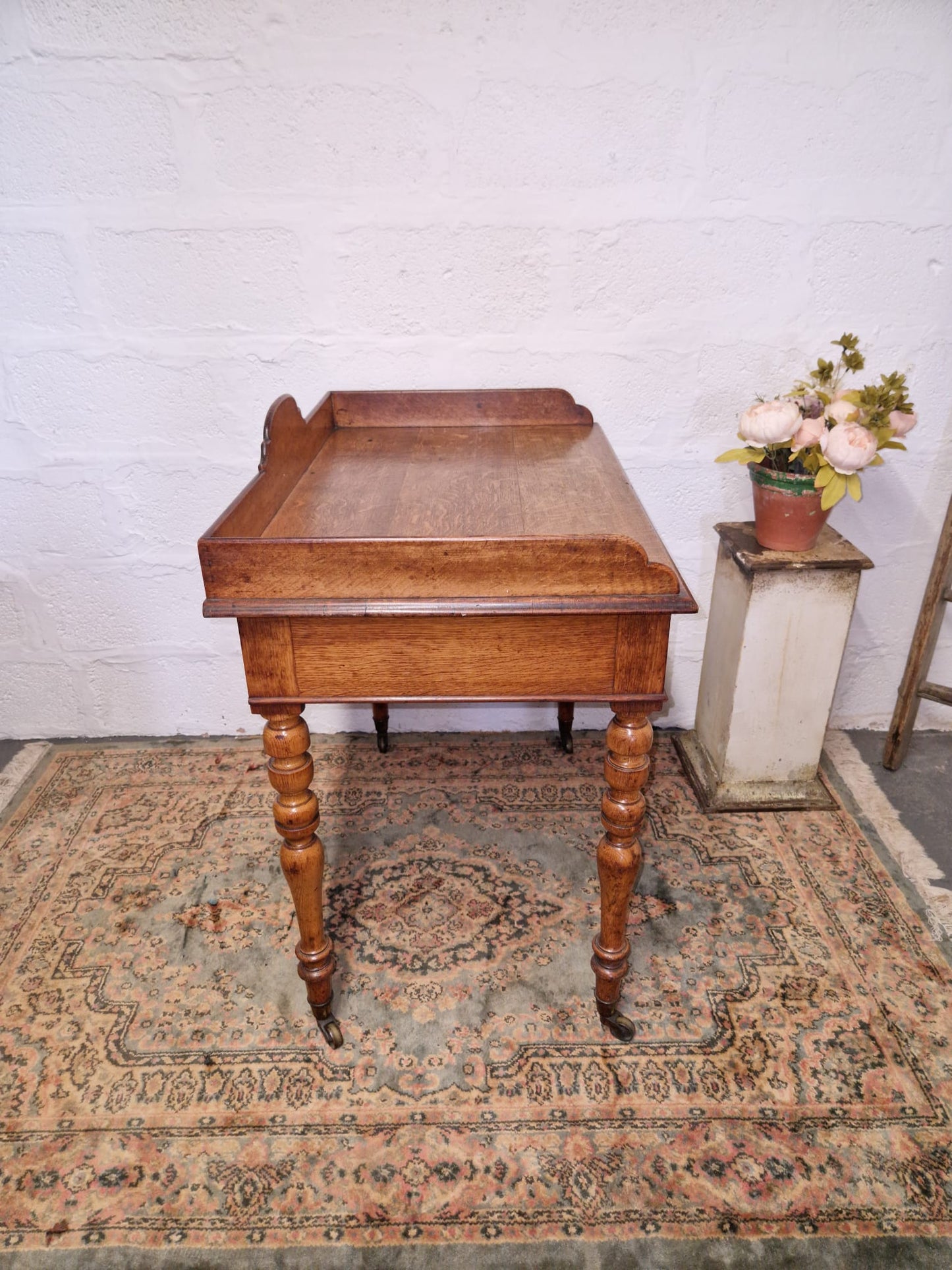 Antique 1850 Gillow Writing Desk 2 Drawer Oak Cope Collinson Castors Gillows