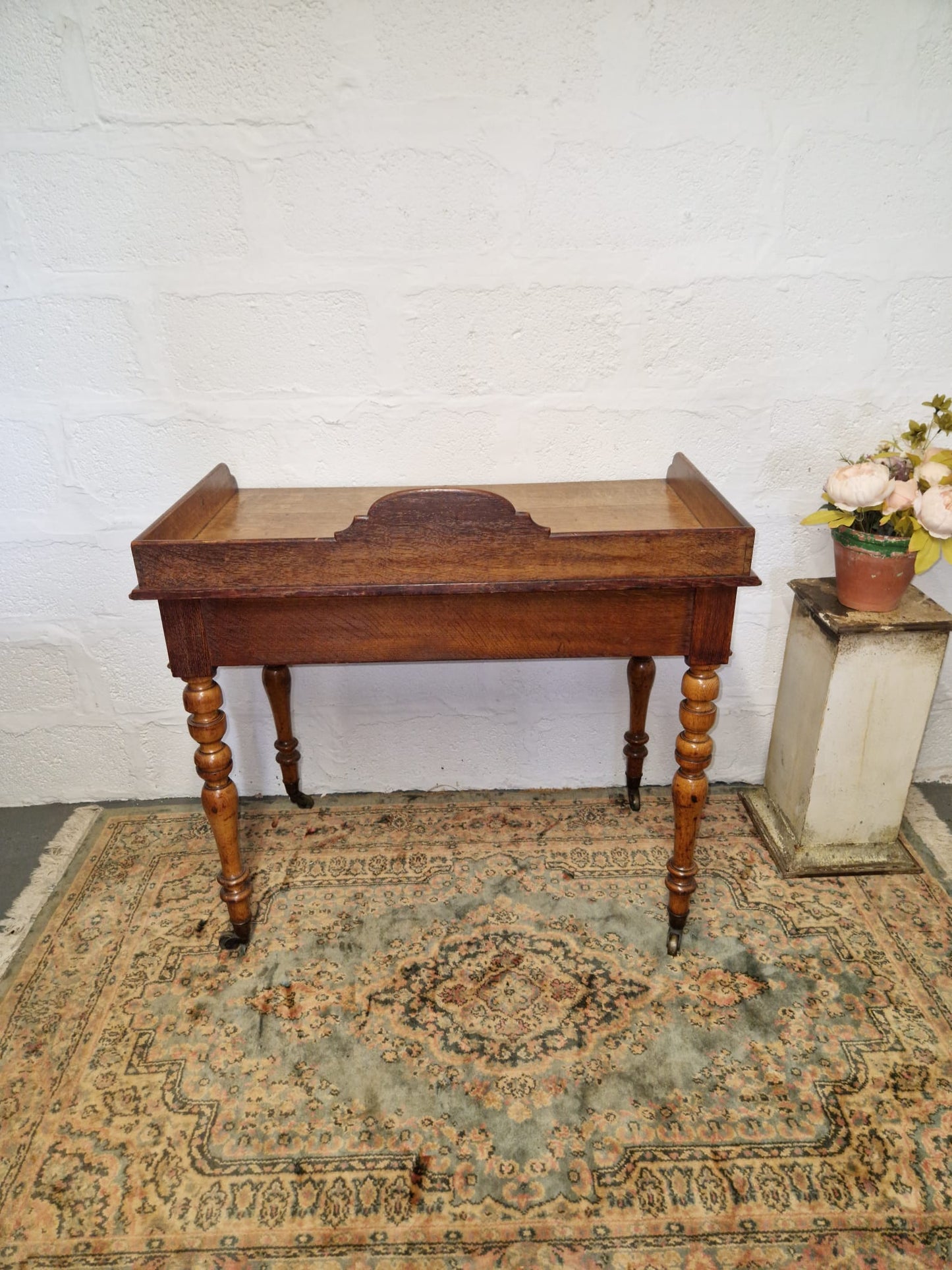 Antique 1850 Gillow Writing Desk 2 Drawer Oak Cope Collinson Castors Gillows