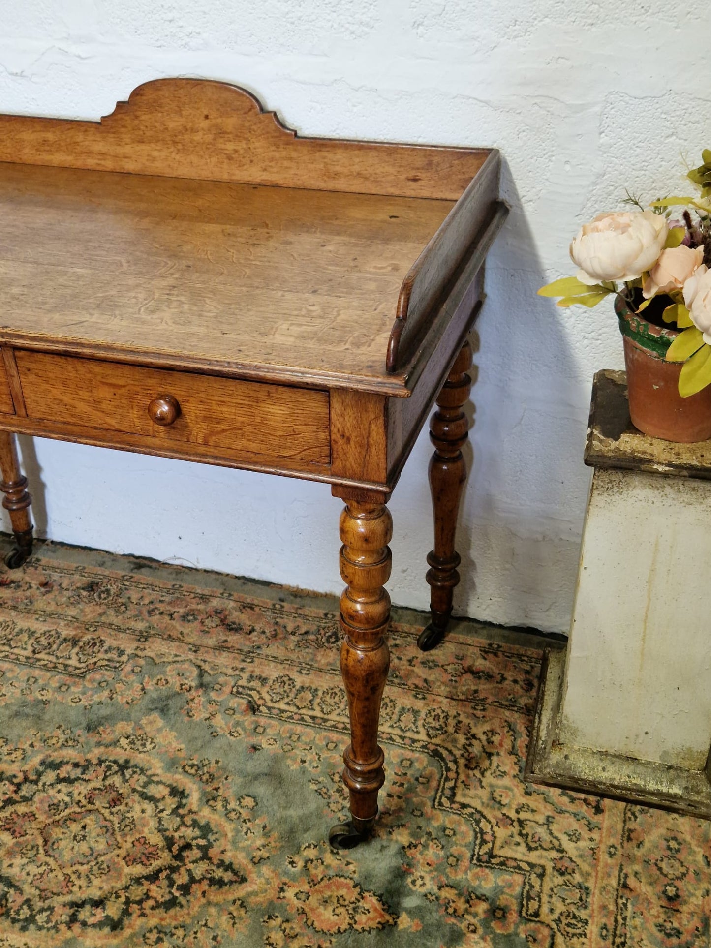 Antique 1850 Gillow Writing Desk 2 Drawer Oak Cope Collinson Castors Gillows