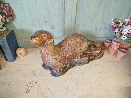 Vintage Hand Painted / Salt Glazed Otter - Garden Ornament