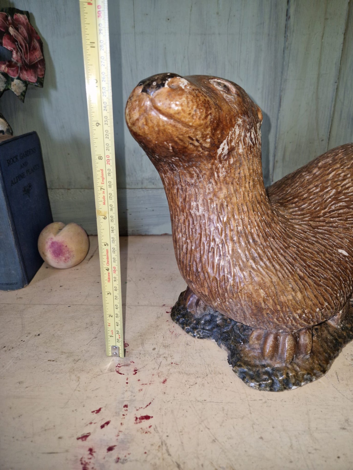 Vintage Hand Painted / Salt Glazed Otter - Garden Ornament