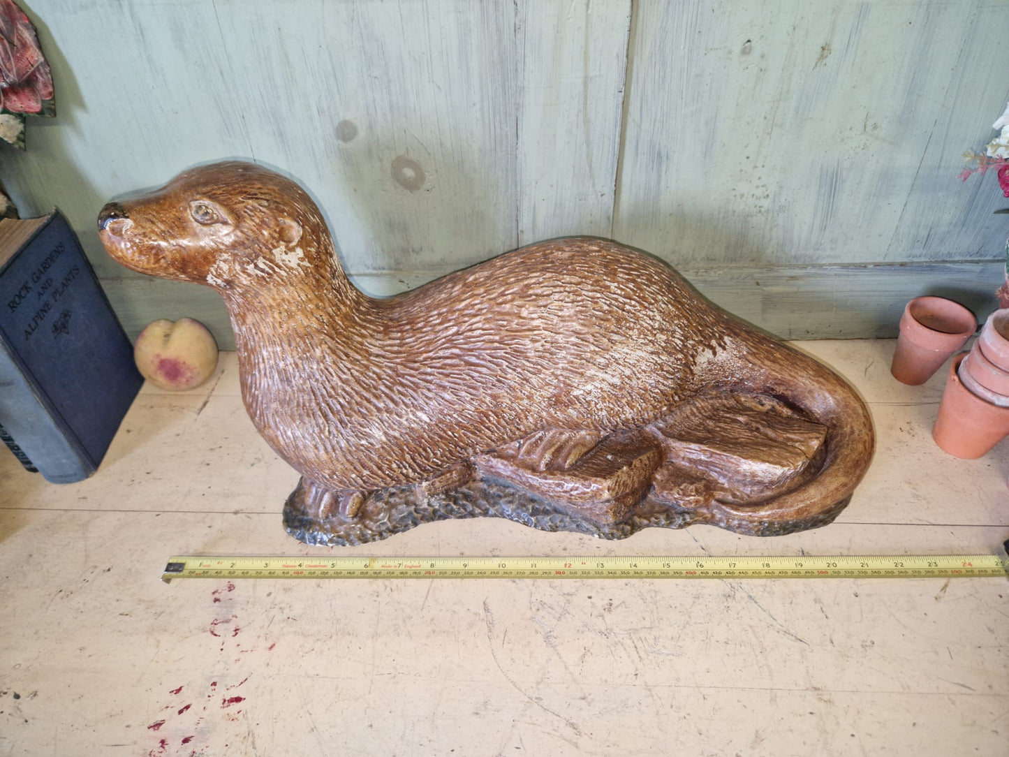 Vintage Hand Painted / Salt Glazed Otter - Garden Ornament