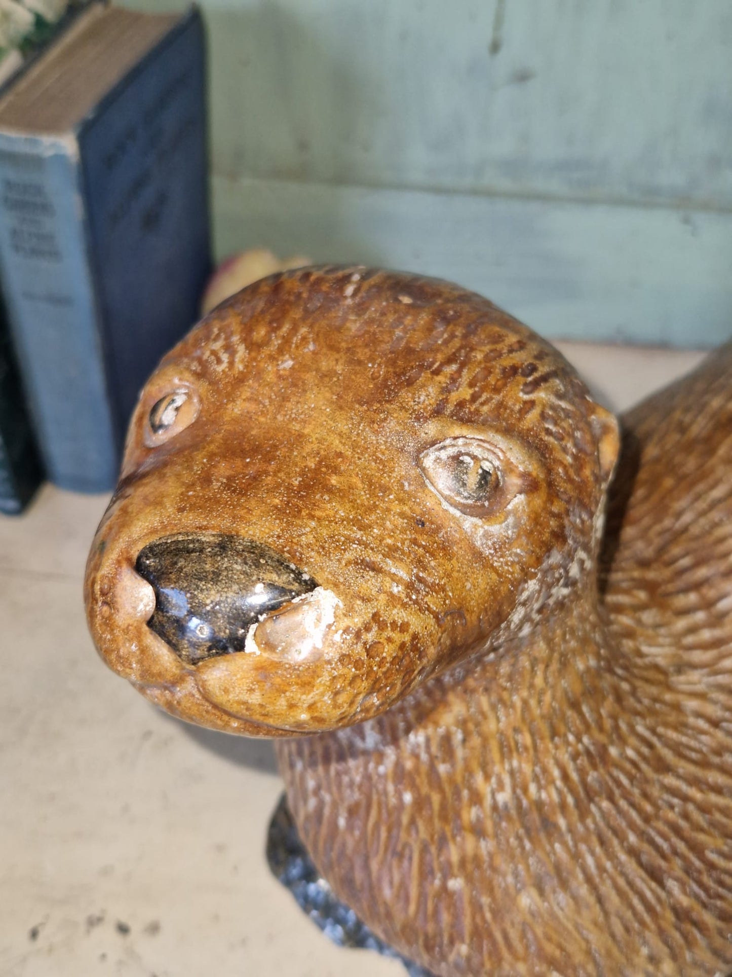 Vintage Hand Painted / Salt Glazed Otter - Garden Ornament