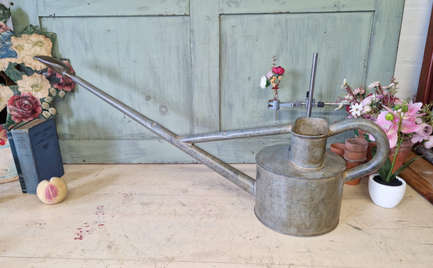 Vintage Haws Galvanised Long Reach Watering Can Brass Spout