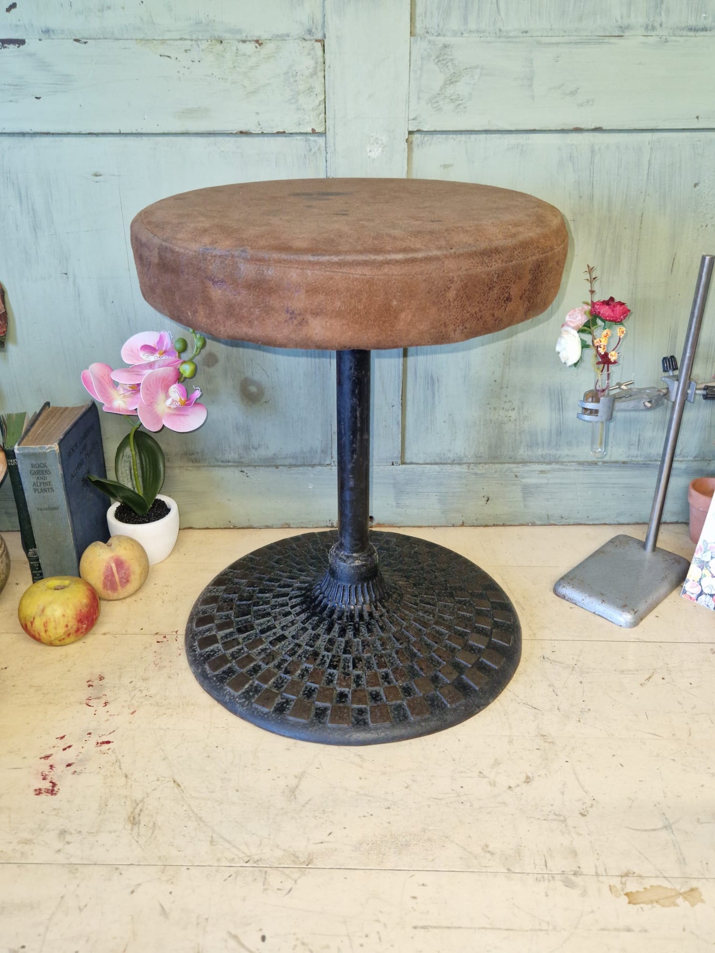 Vintage Quality Pub Stool X 4 Cast Iron Antique Used Bar Furniture Heavy