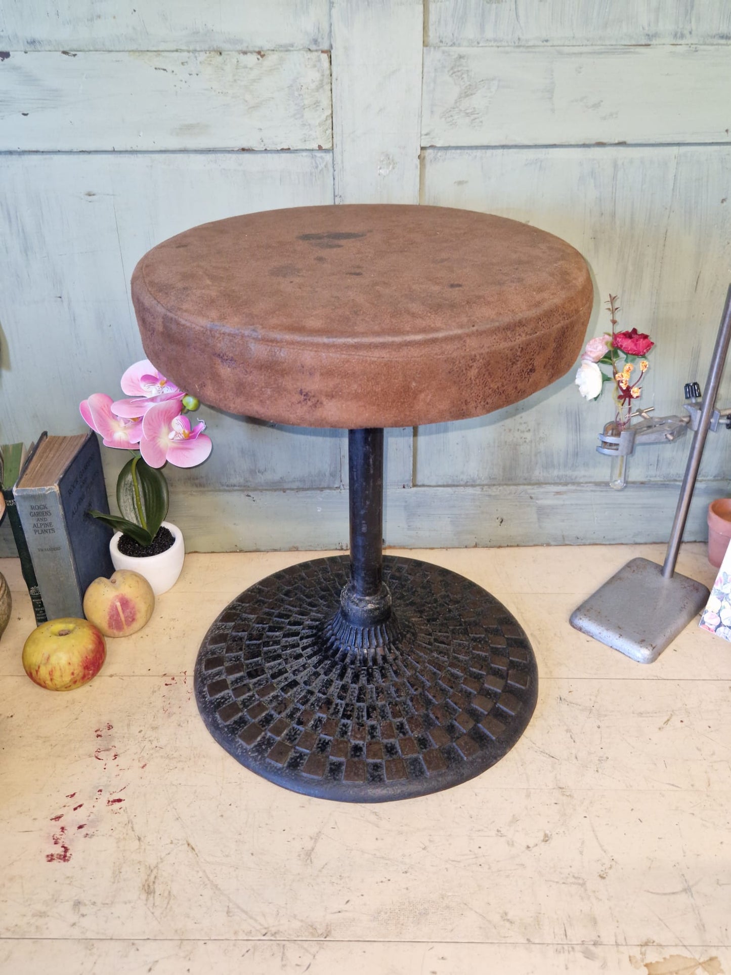 Vintage Quality Pub Stool X 4 Cast Iron Antique Used Bar Furniture Heavy