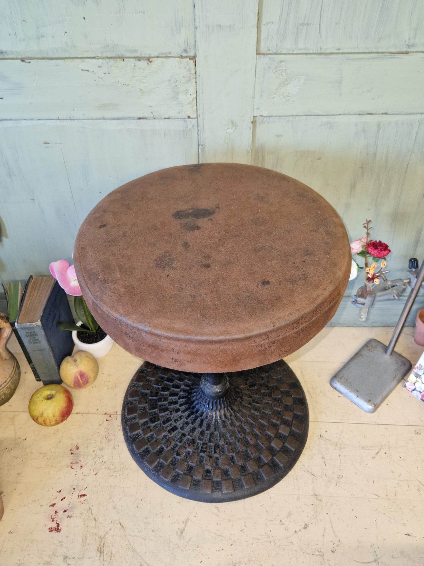 Vintage Quality Pub Stool X 4 Cast Iron Antique Used Bar Furniture Heavy