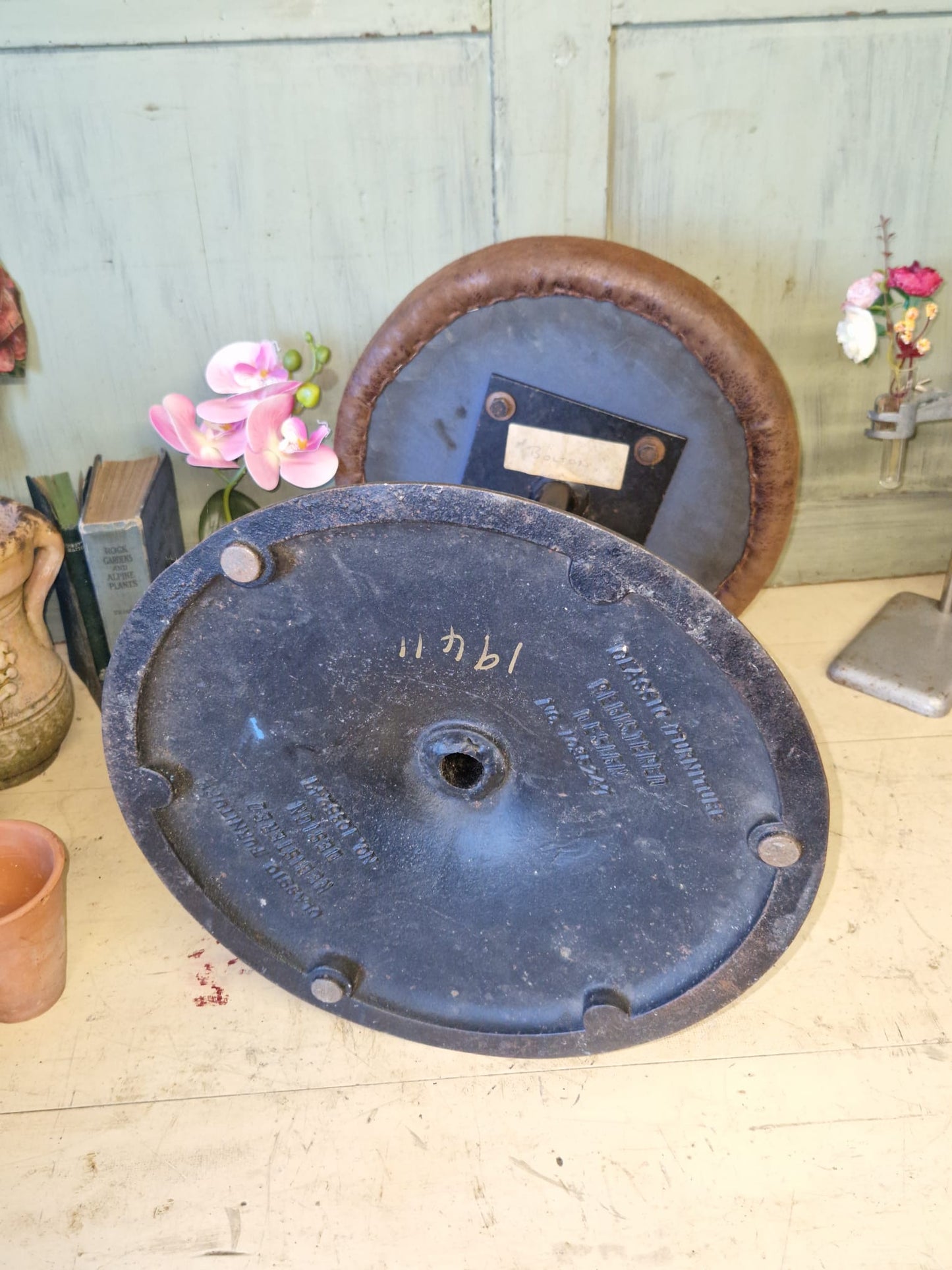 Vintage Quality Pub Stool X 4 Cast Iron Antique Used Bar Furniture Heavy