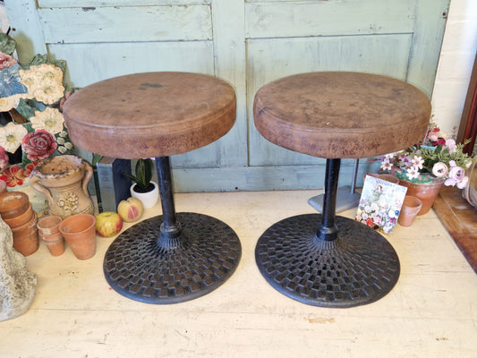 Vintage Quality Pub Stool X 4 Cast Iron Antique Used Bar Furniture Heavy