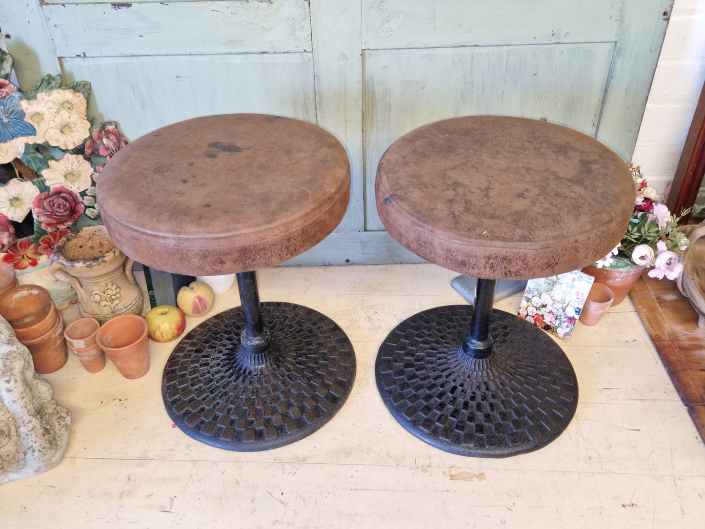 Vintage Quality Pub Stool X 4 Cast Iron Antique Used Bar Furniture Heavy