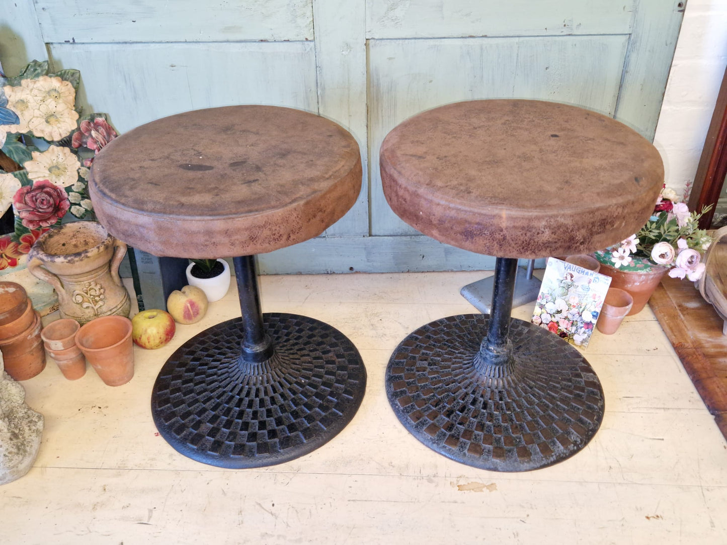 Vintage Quality Pub Stool X 4 Cast Iron Antique Used Bar Furniture Heavy