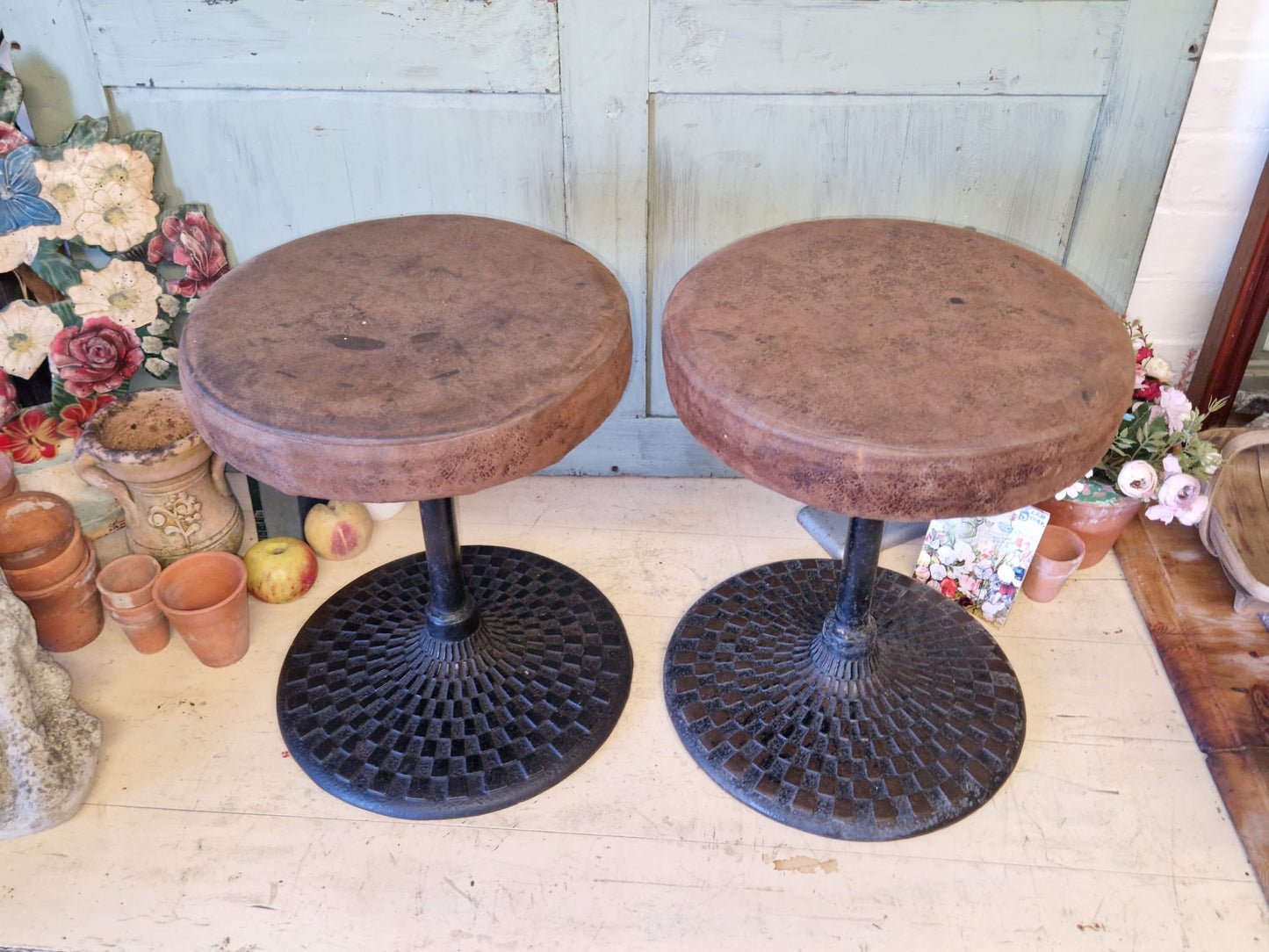 Vintage Quality Pub Stool X 4 Cast Iron Antique Used Bar Furniture Heavy