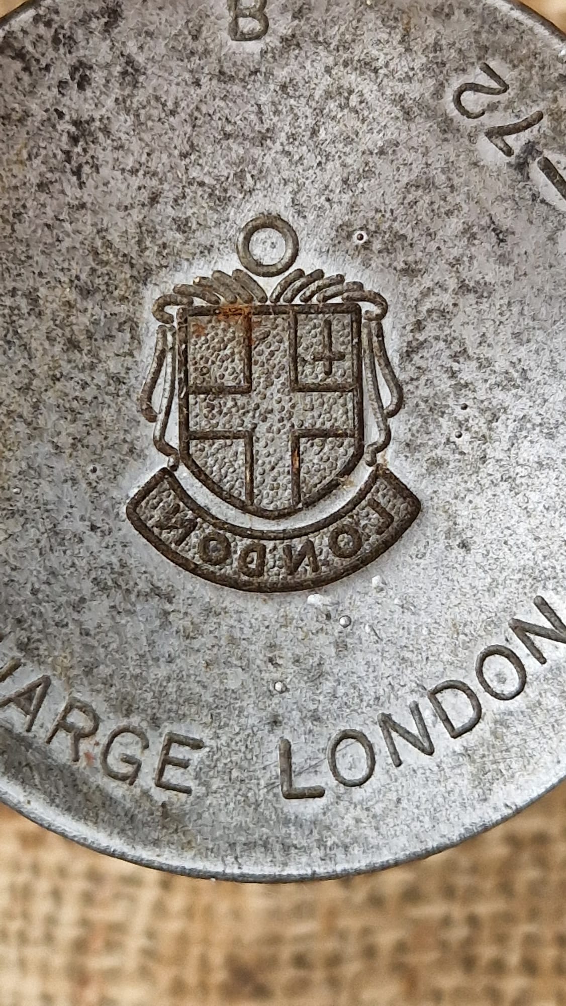 LARGE LONDON Vintage Enamel Souvenir Charm Metal Steel Die Stamp Industrial 1970's WBS