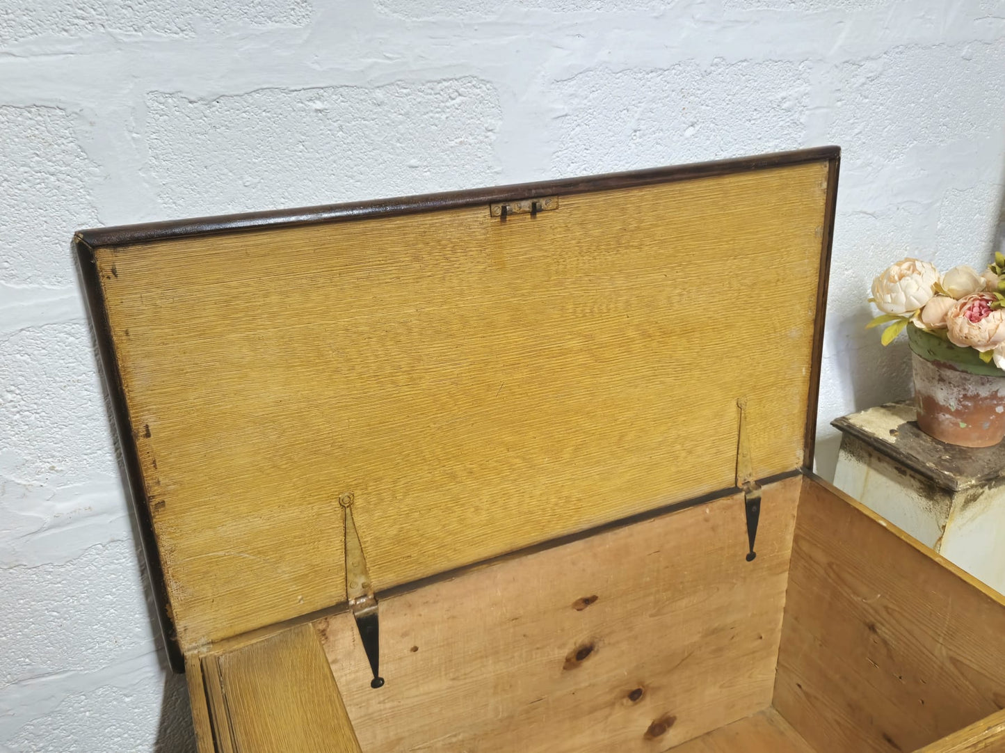 Antique Pine Blanket Box With Original Scumbling Wooden Storage Trunk Scumble