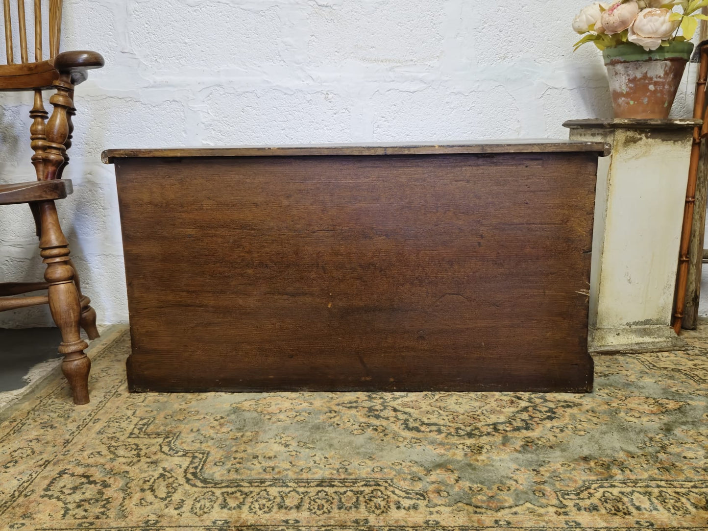 Antique Pine Blanket Box With Original Scumbling Wooden Storage Trunk Scumble
