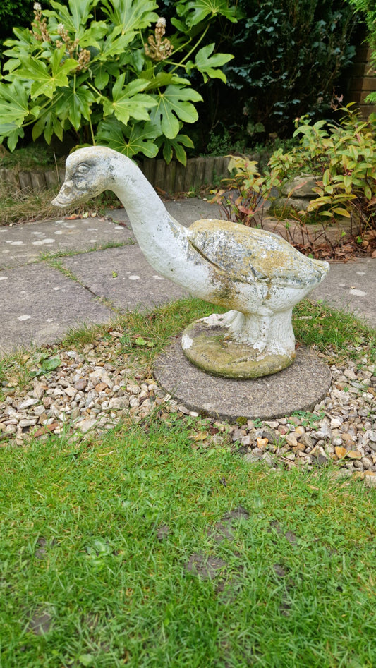 Vintage English Garden Goose Ornament Weathered Ornament Painted Features OLD