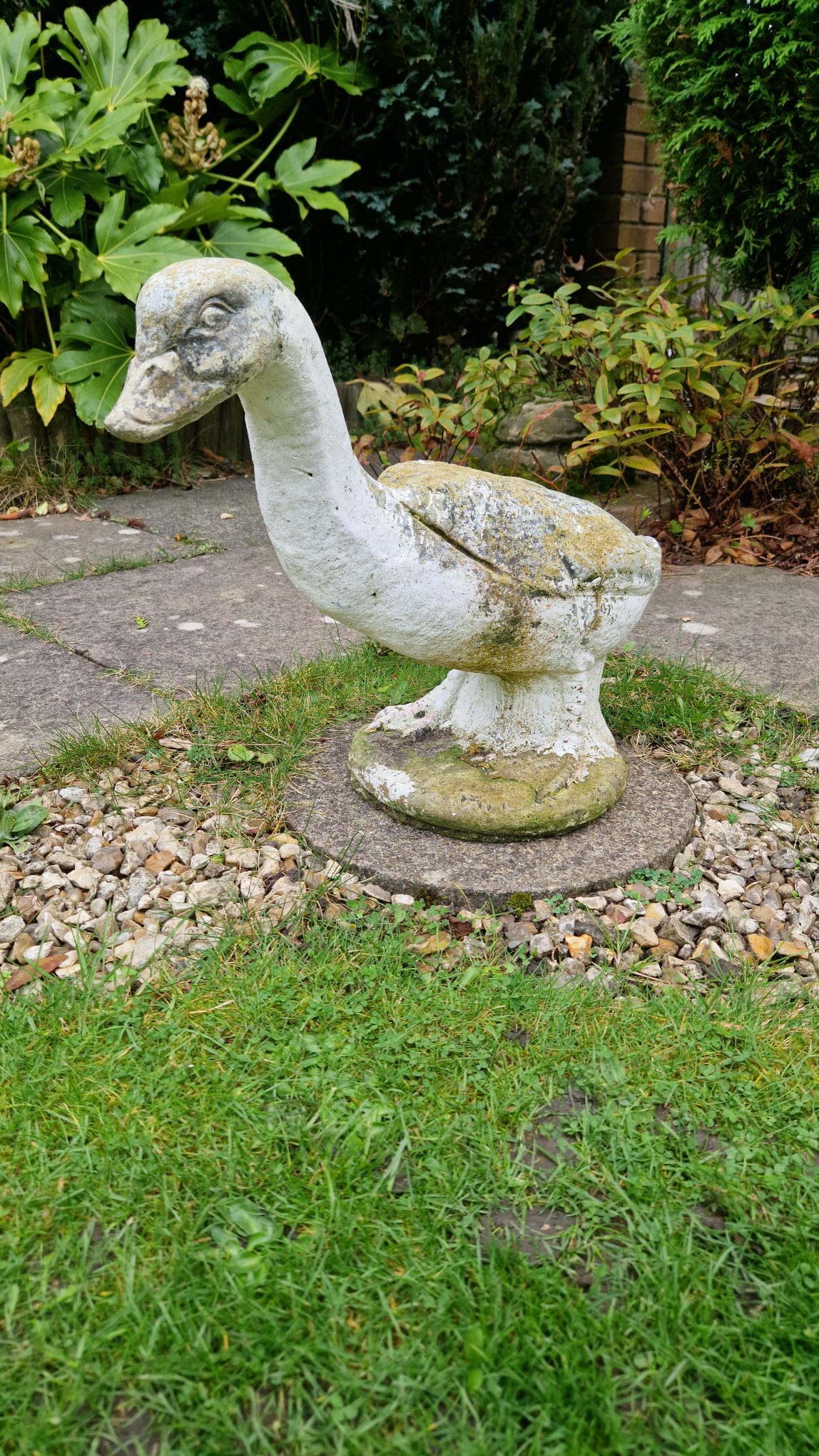 Vintage English Garden Goose Ornament Weathered Ornament Painted Features OLD