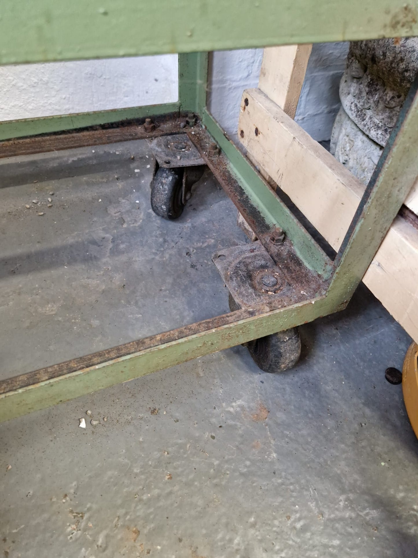Vintage Green Metal Shoe Factory Shelving Rack Trolley, Mid 20th Century