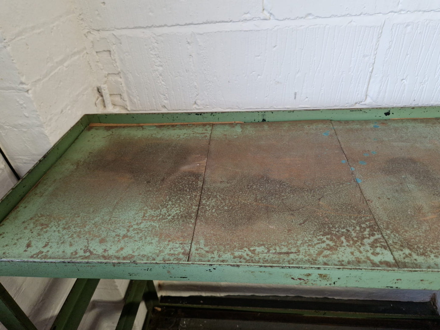 Vintage Green Metal Shoe Factory Shelving Rack Trolley, Mid 20th Century