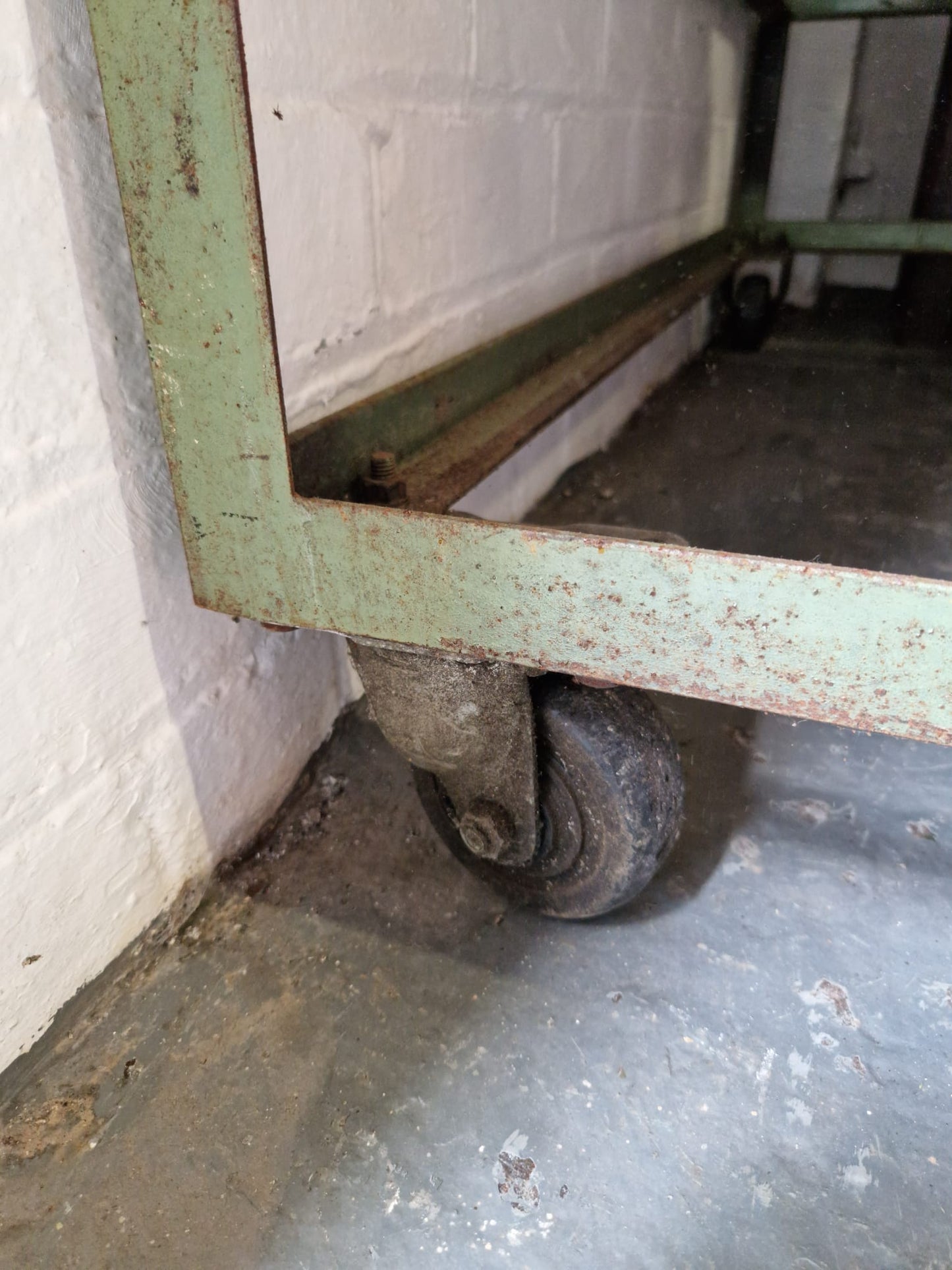 Vintage Green Metal Shoe Factory Shelving Rack Trolley, Mid 20th Century