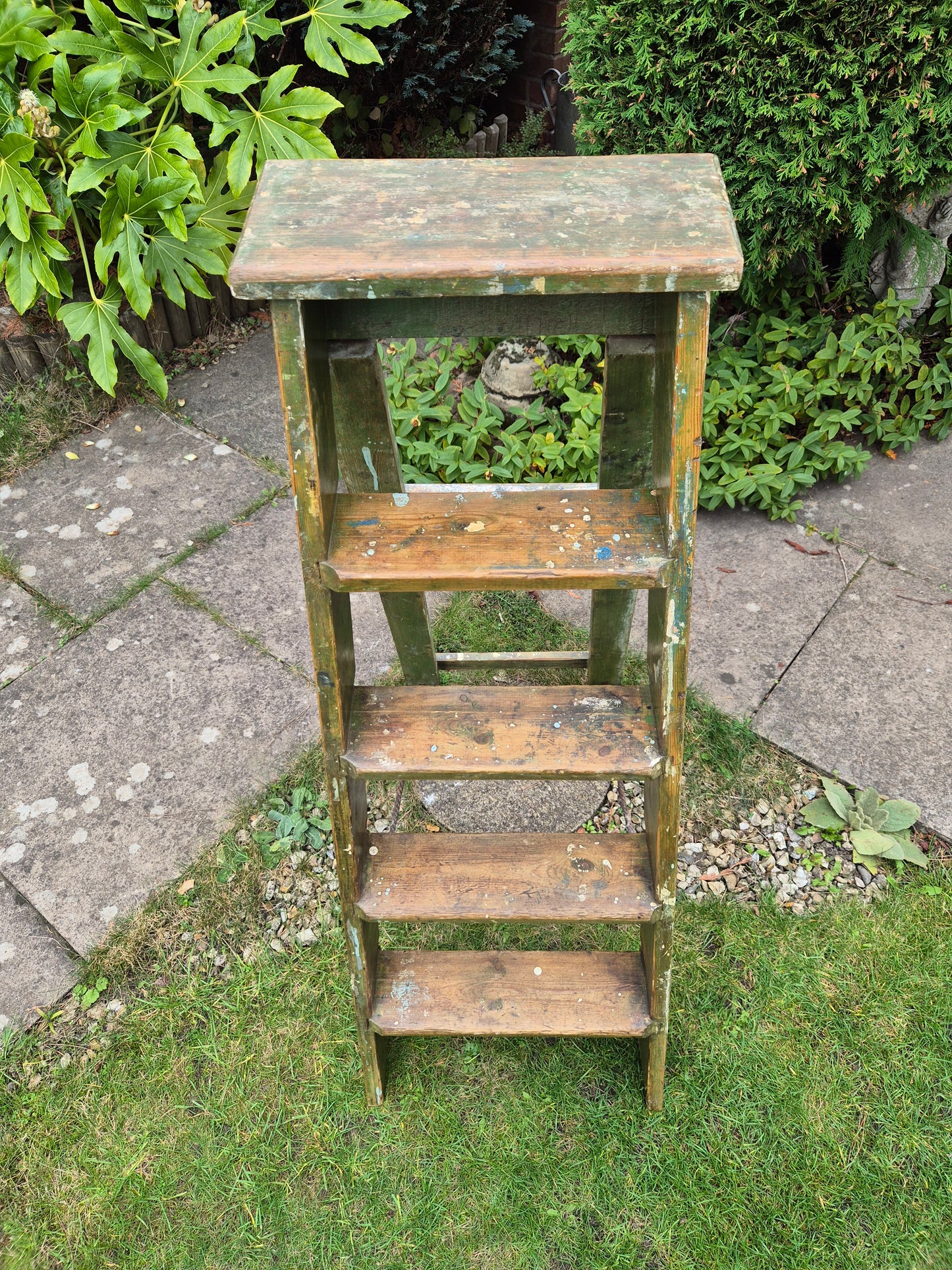 Vintage Green Pine Step Ladders with Original Paintwork Great TV Prop Display Shelves