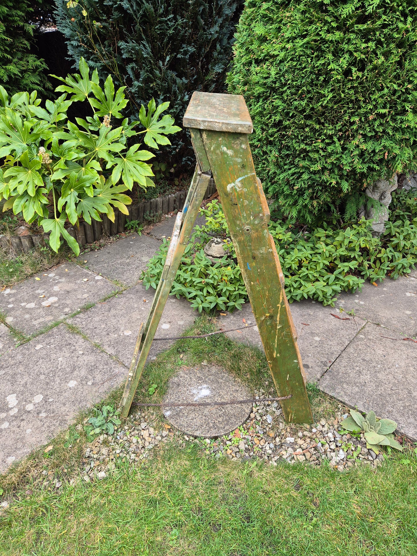 Vintage Green Pine Step Ladders with Original Paintwork Great TV Prop Display Shelves