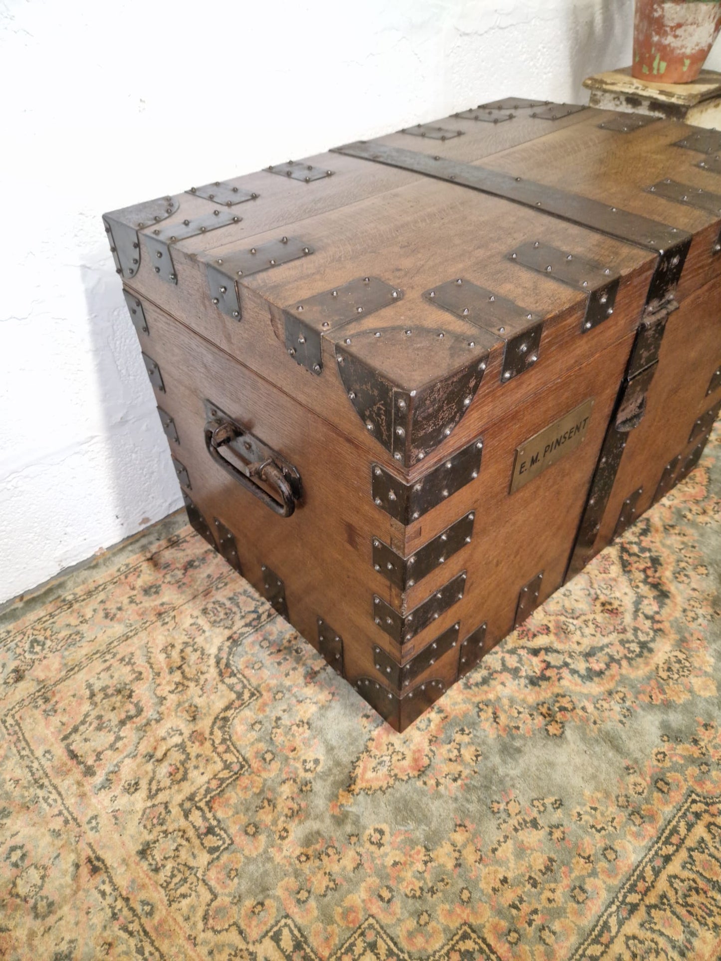 Antique English Oak Silversmiths Box Chest Goldsmiths And Silversmiths London