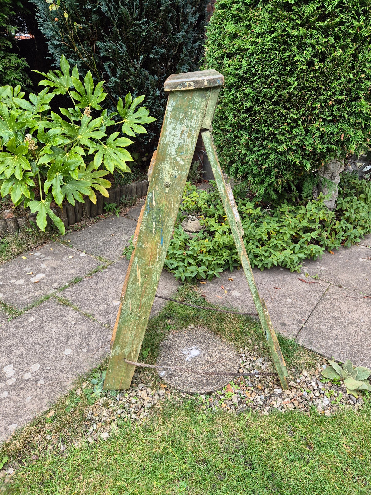Vintage Green Pine Step Ladders with Original Paintwork Great TV Prop Display Shelves