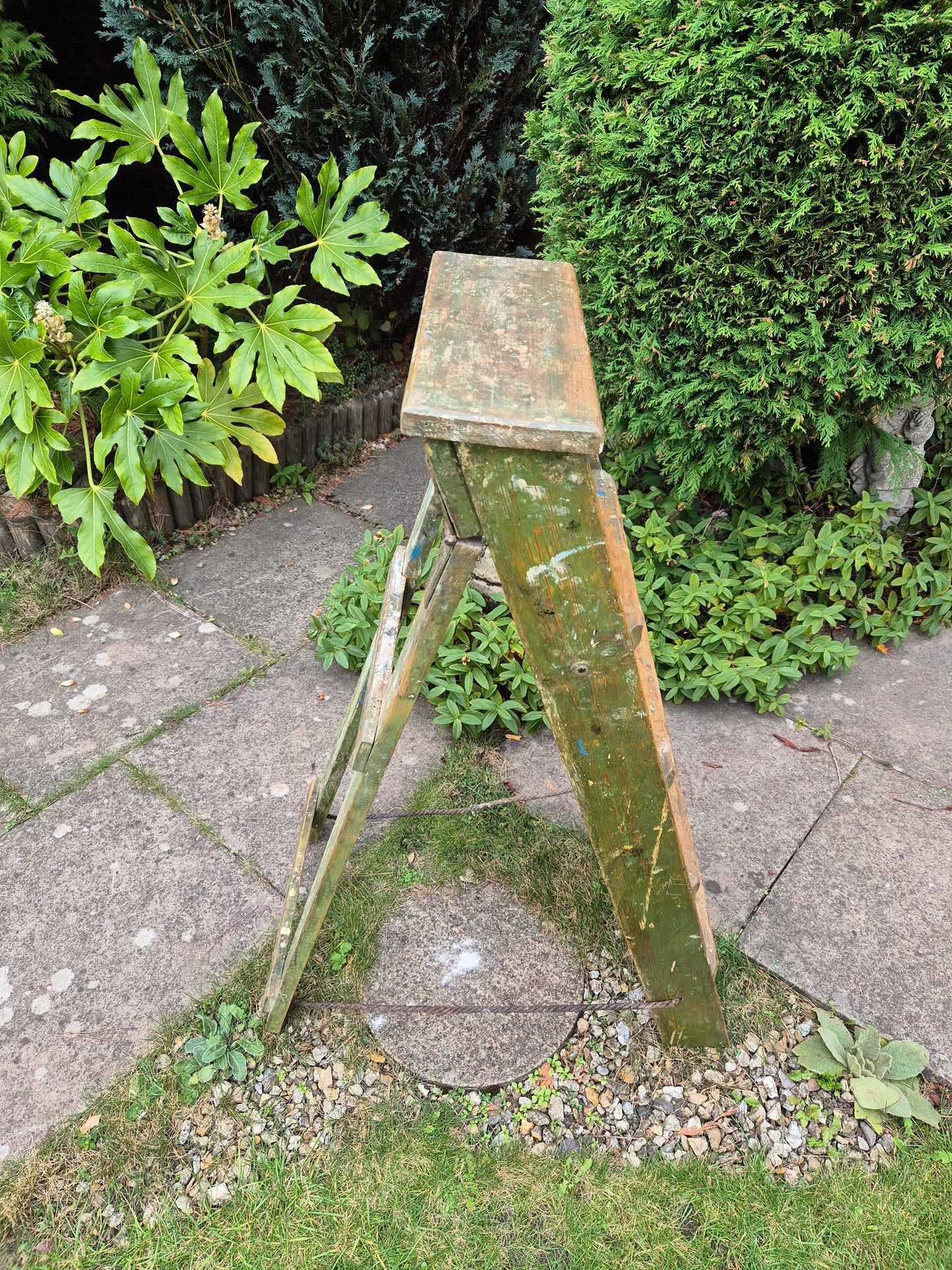 Vintage Green Pine Step Ladders with Original Paintwork Great TV Prop Display Shelves