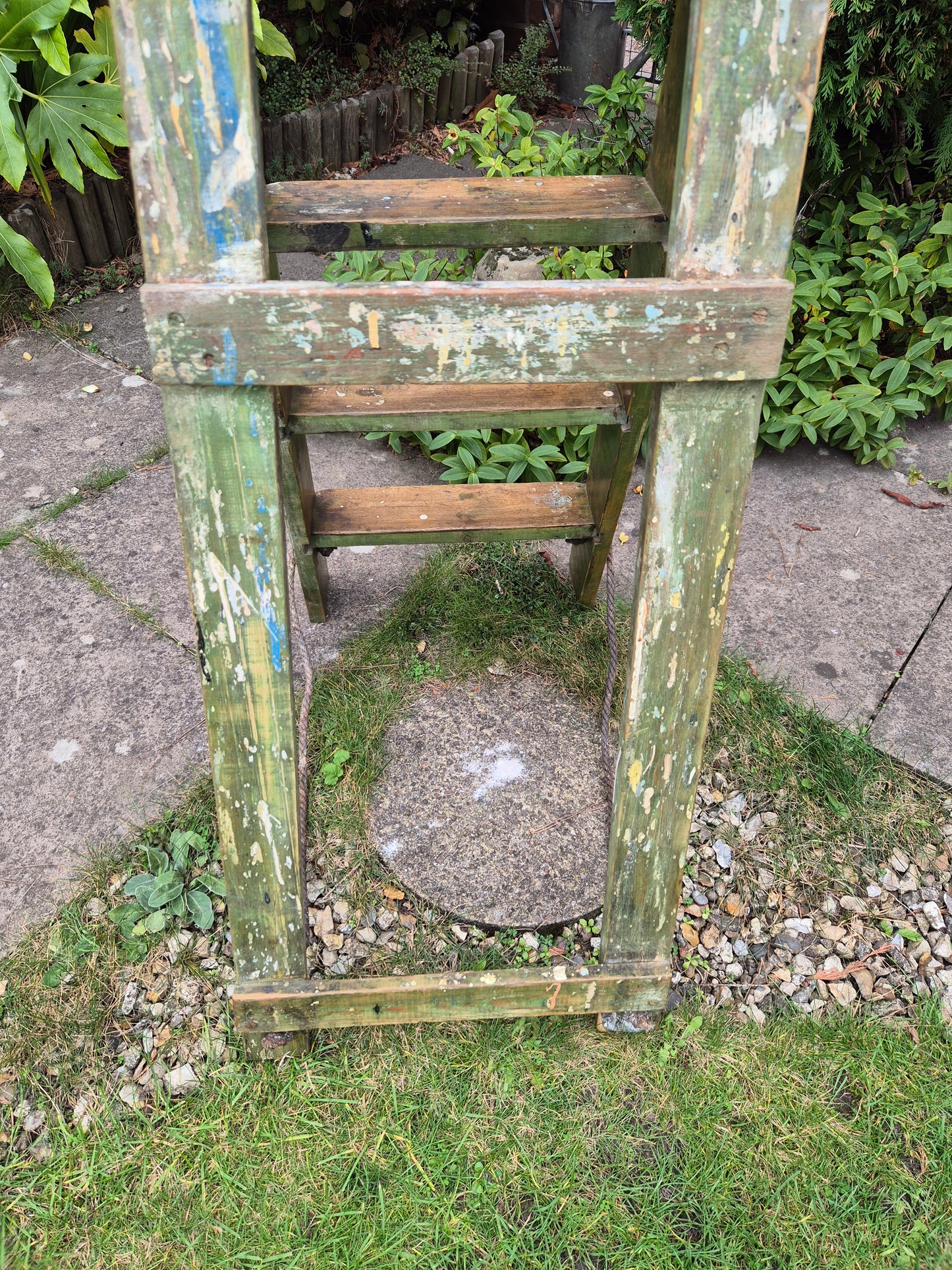 Vintage Green Pine Step Ladders with Original Paintwork Great TV Prop Display Shelves