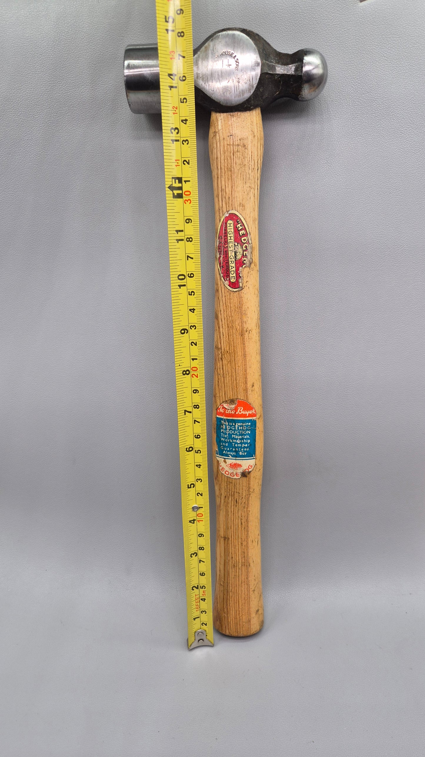 Whitehouse Ball Pein Hammer - 1 1/2 lb - Made In England Original Label Hedgehog