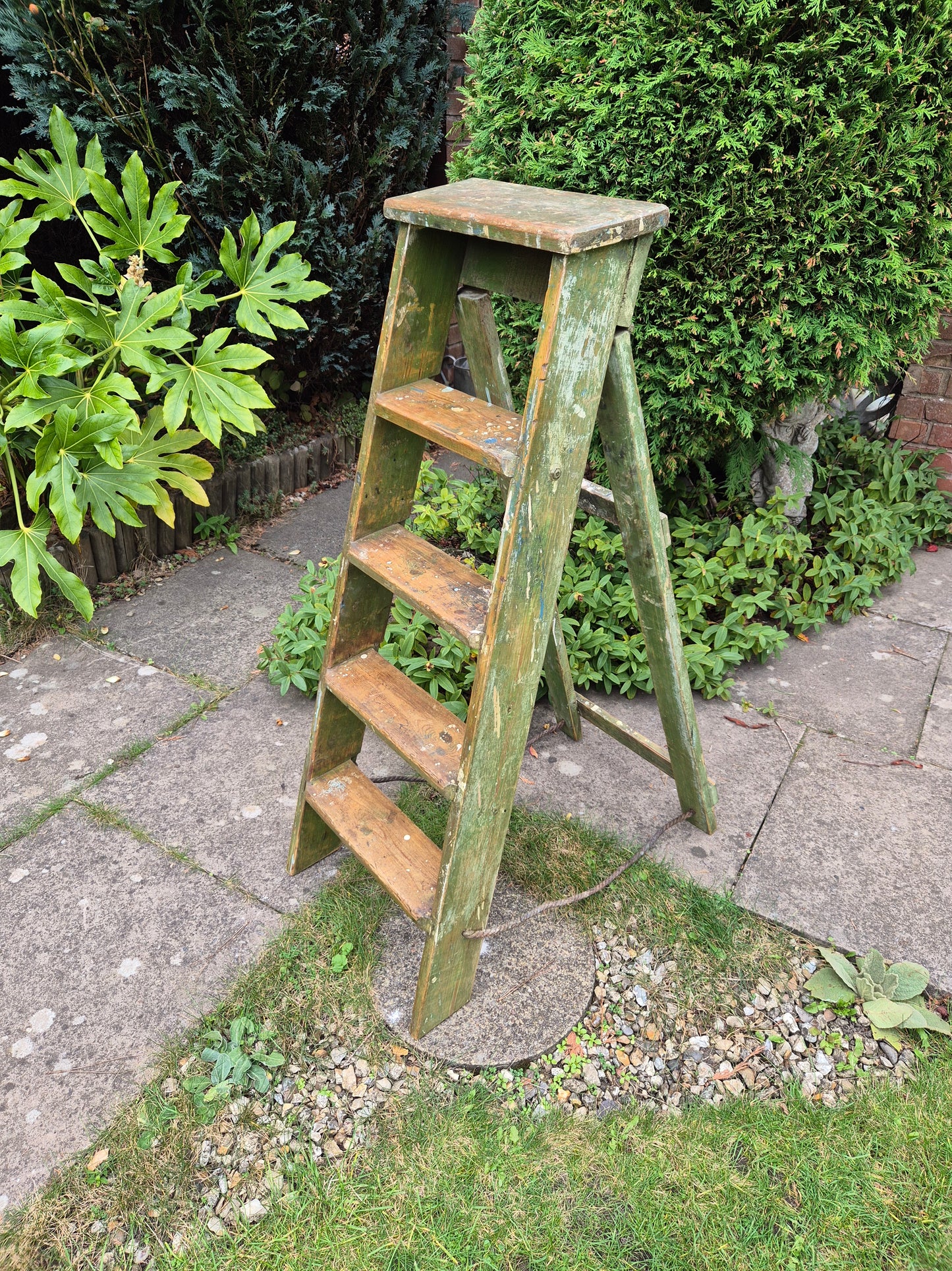 Vintage Green Pine Step Ladders with Original Paintwork Great TV Prop Display Shelves