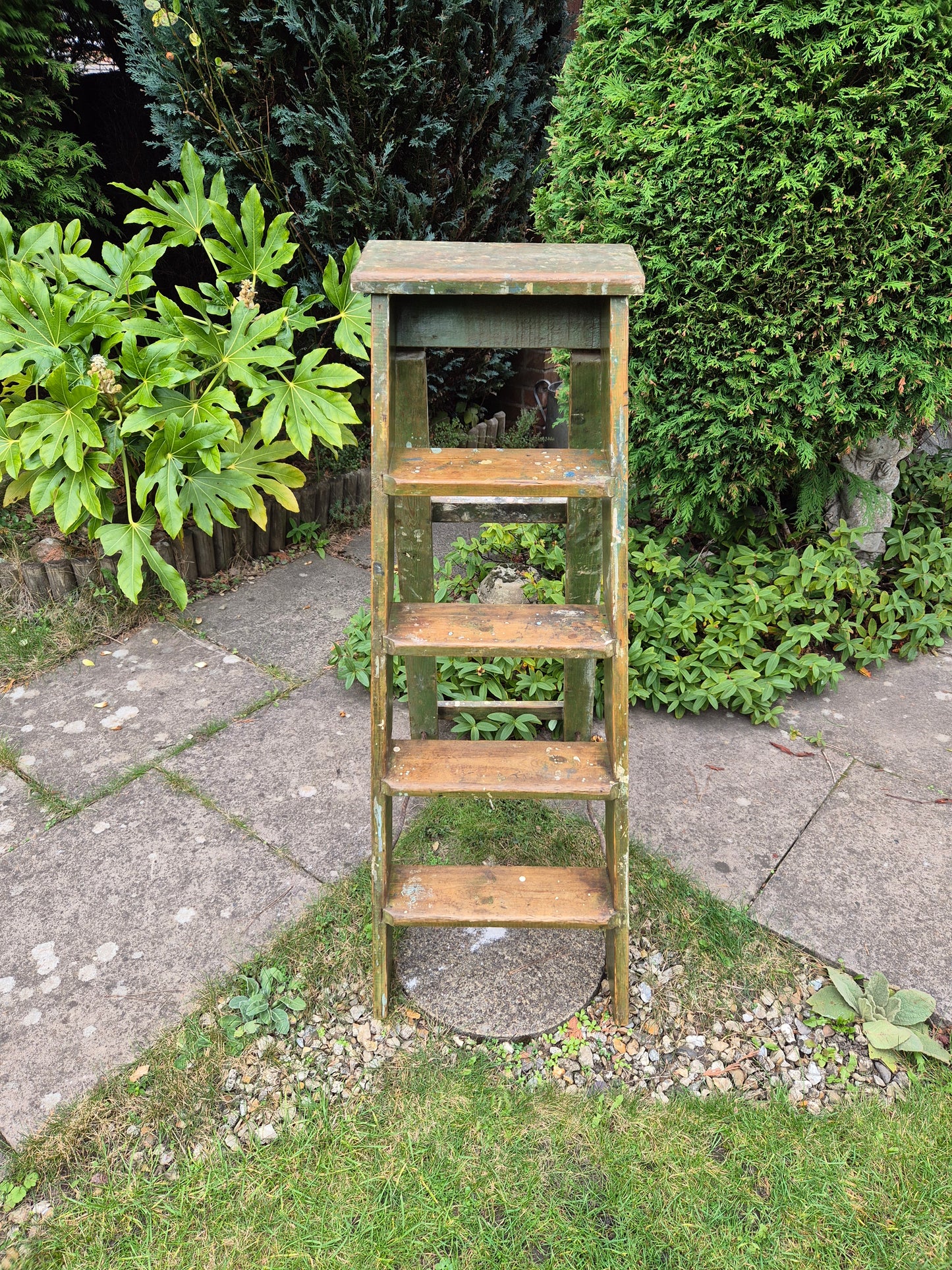 Vintage Green Pine Step Ladders with Original Paintwork Great TV Prop Display Shelves