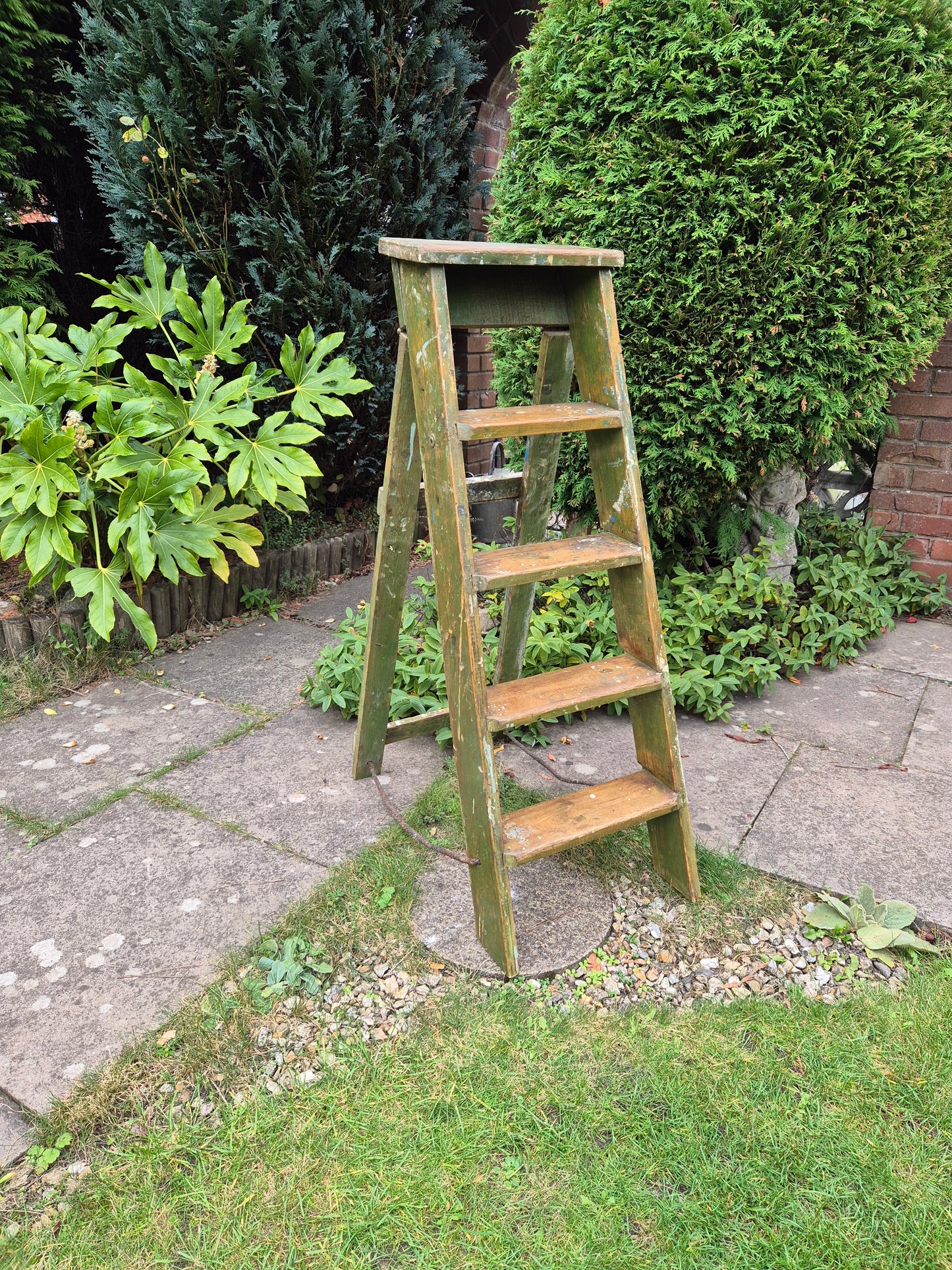 Vintage Green Pine Step Ladders with Original Paintwork Great TV Prop Display Shelves