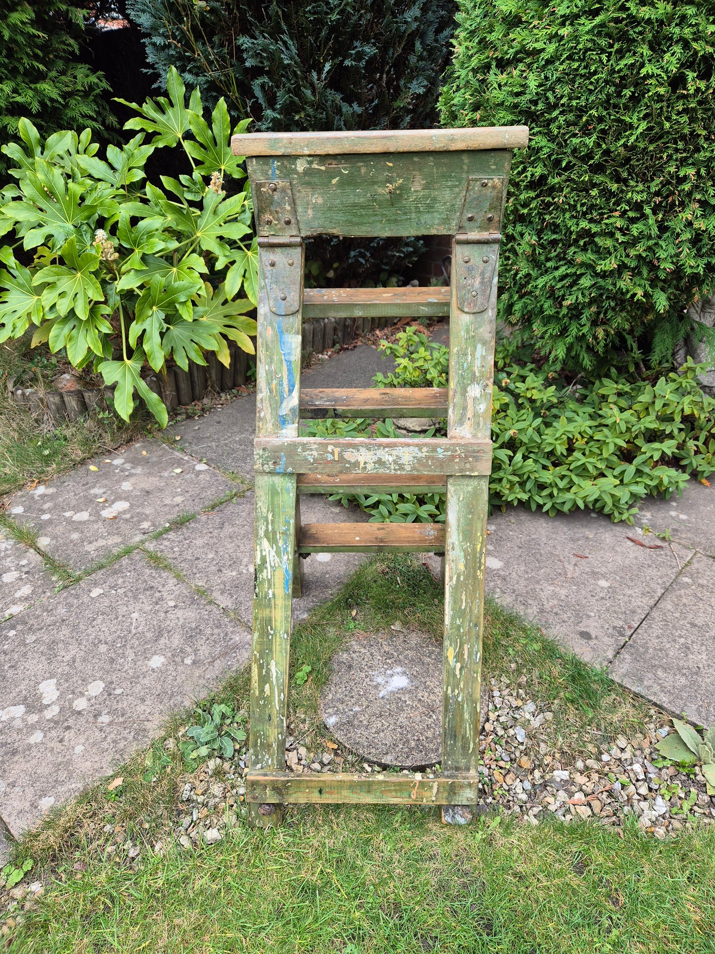 Vintage Green Pine Step Ladders with Original Paintwork Great TV Prop Display Shelves
