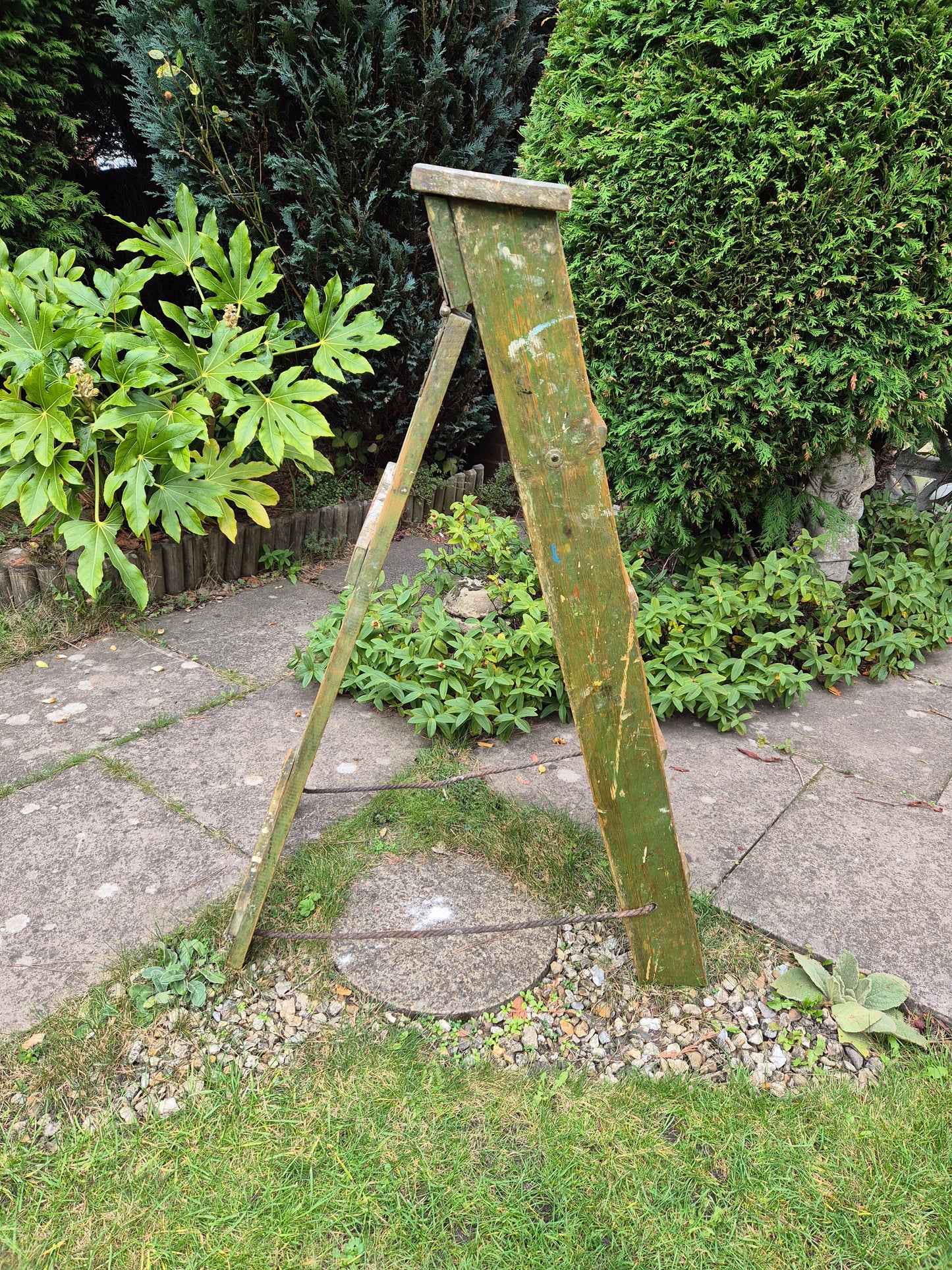 Vintage Green Pine Step Ladders with Original Paintwork Great TV Prop Display Shelves